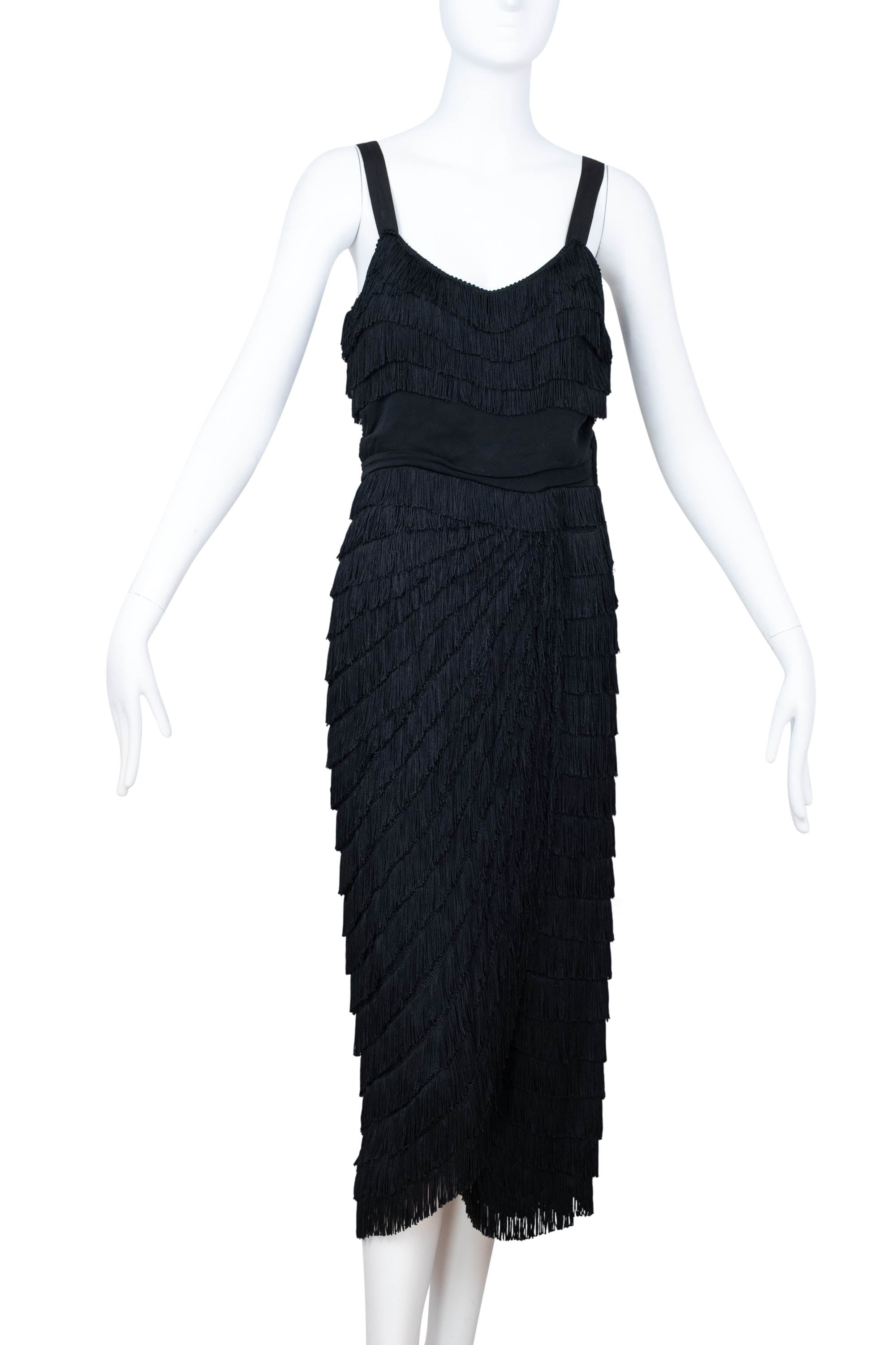 Patullo Jo Copeland Black Jersey Fringe Wiggle Cocktail Dress Size S 1950s-60s Patullo Jo Copeland Black Jersey Fringe Wiggle Cocktail Dress Size S 1950s-60s