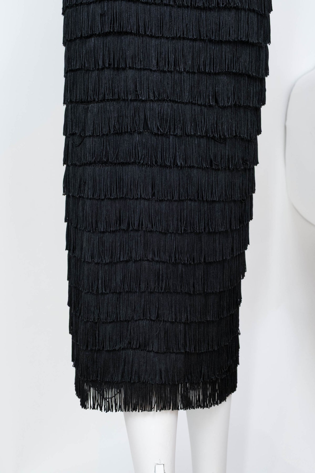 Patullo Jo Copeland Black Jersey Fringe Wiggle Cocktail Dress Size S 1950s-60s