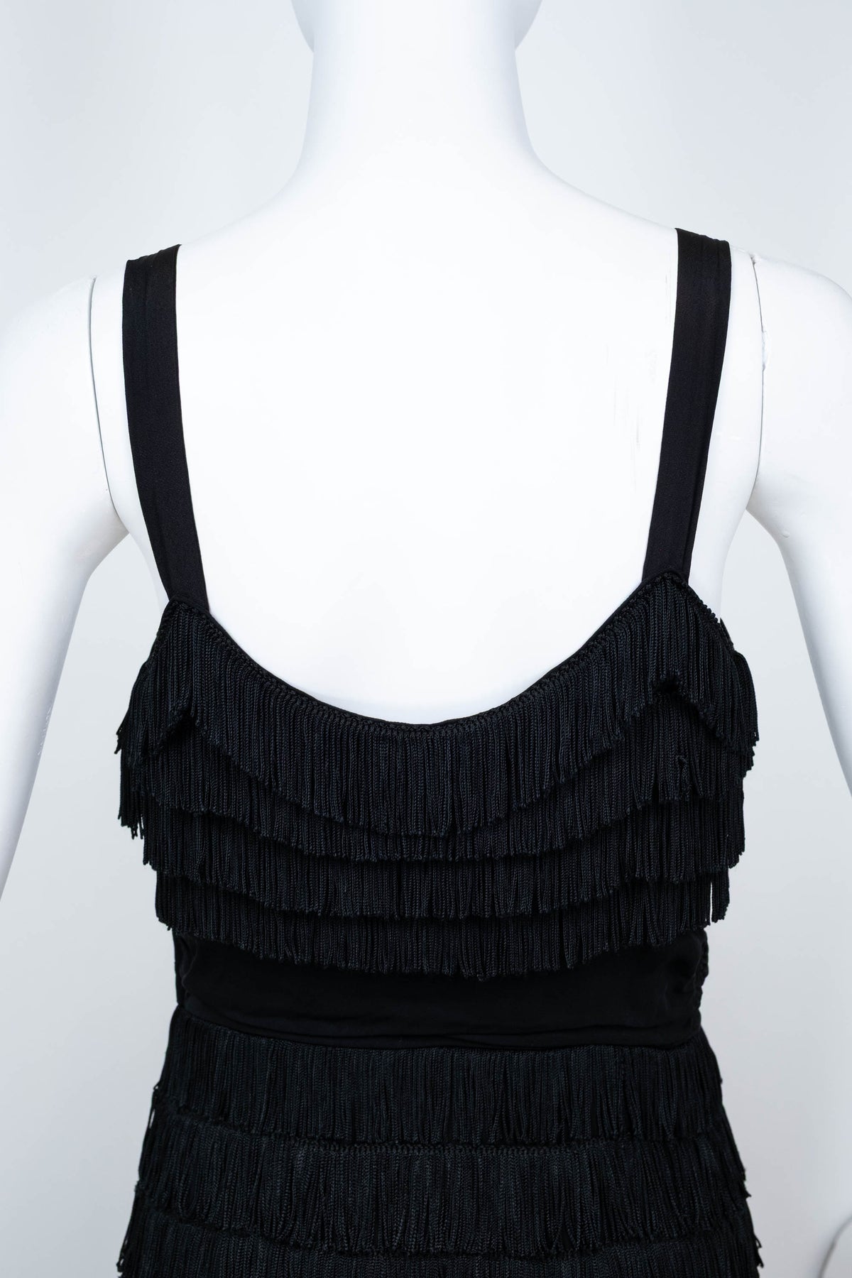 Patullo Jo Copeland Black Jersey Fringe Wiggle Cocktail Dress Size S 1950s-60s