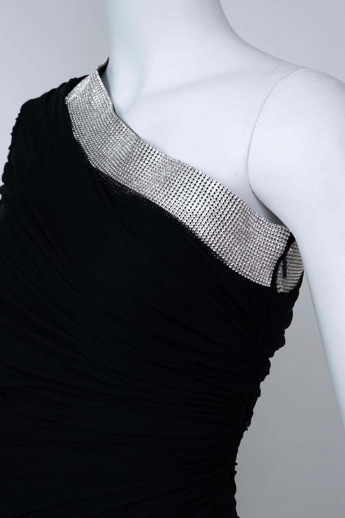 Versace Black One Shoulder Ruched Crystal Trim Cocktail Dress Size 38/2