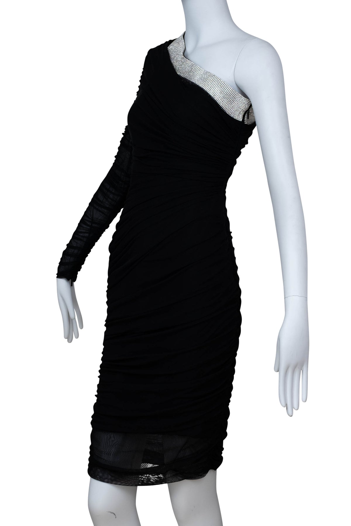 Versace Black One Shoulder Ruched Crystal Trim Cocktail Dress Size 38/2