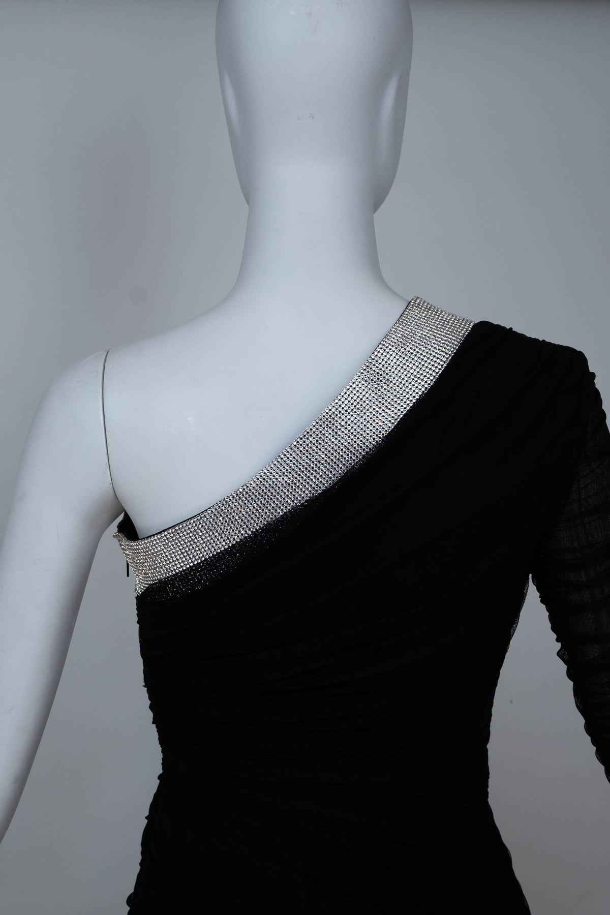 Versace Black One Shoulder Ruched Crystal Trim Cocktail Dress Size 38/2