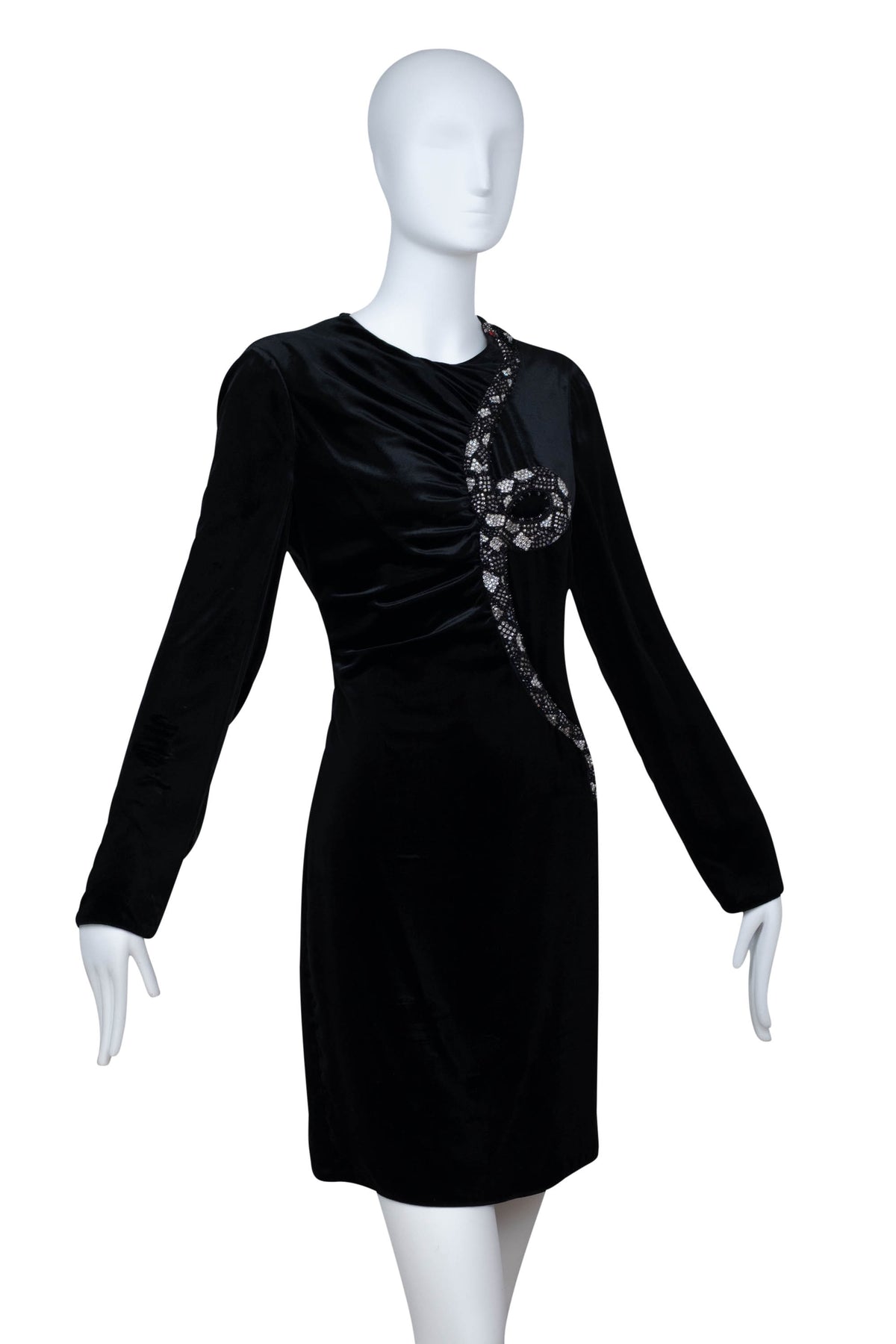 Valentino 1971 Black Velvet Snake Jewel Front Mini Long Sleeve Dress Size 44/8