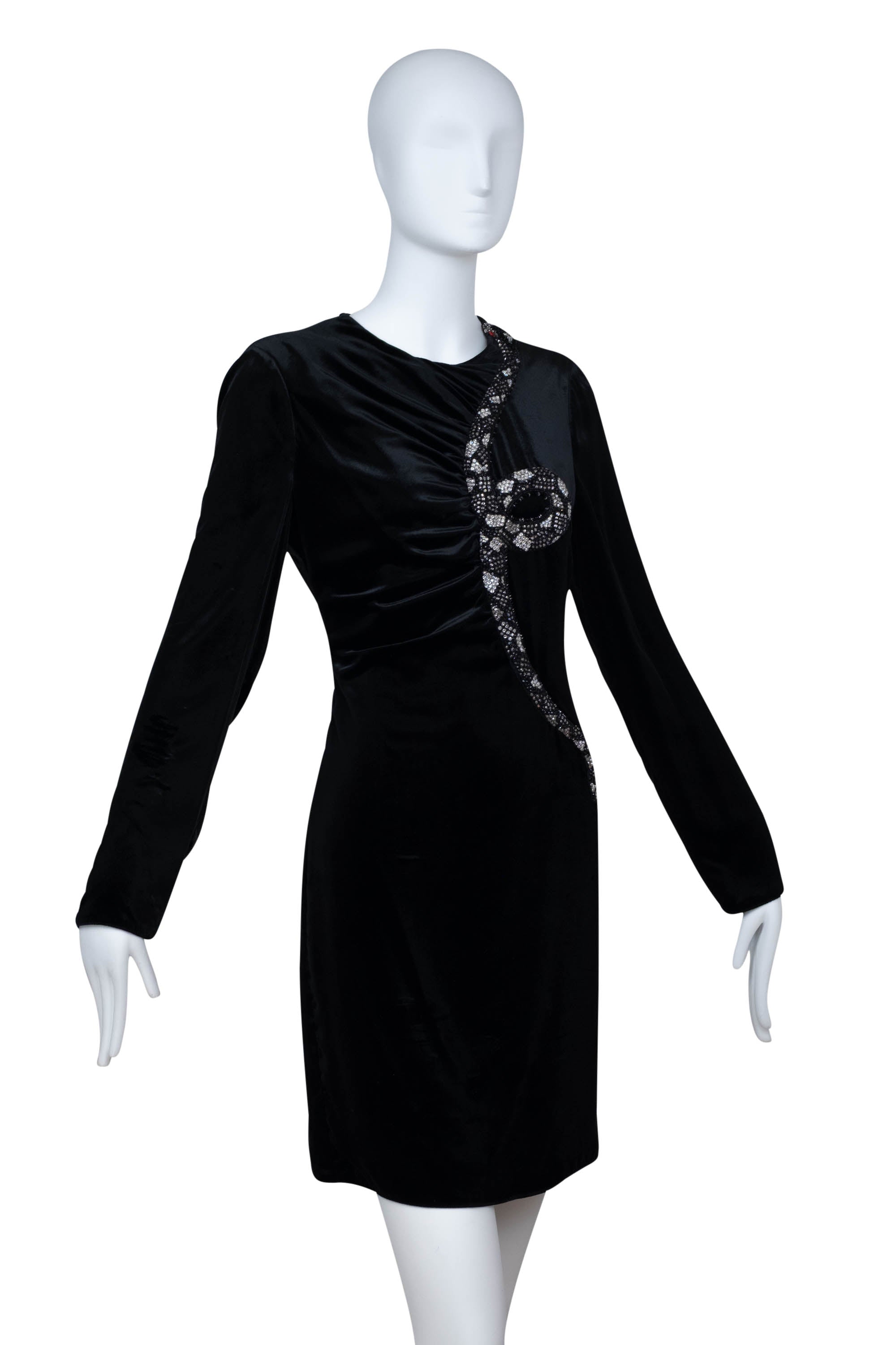 Valentino 1971 Black Velvet Snake Jewel Front Mini Long Sleeve Dress S
