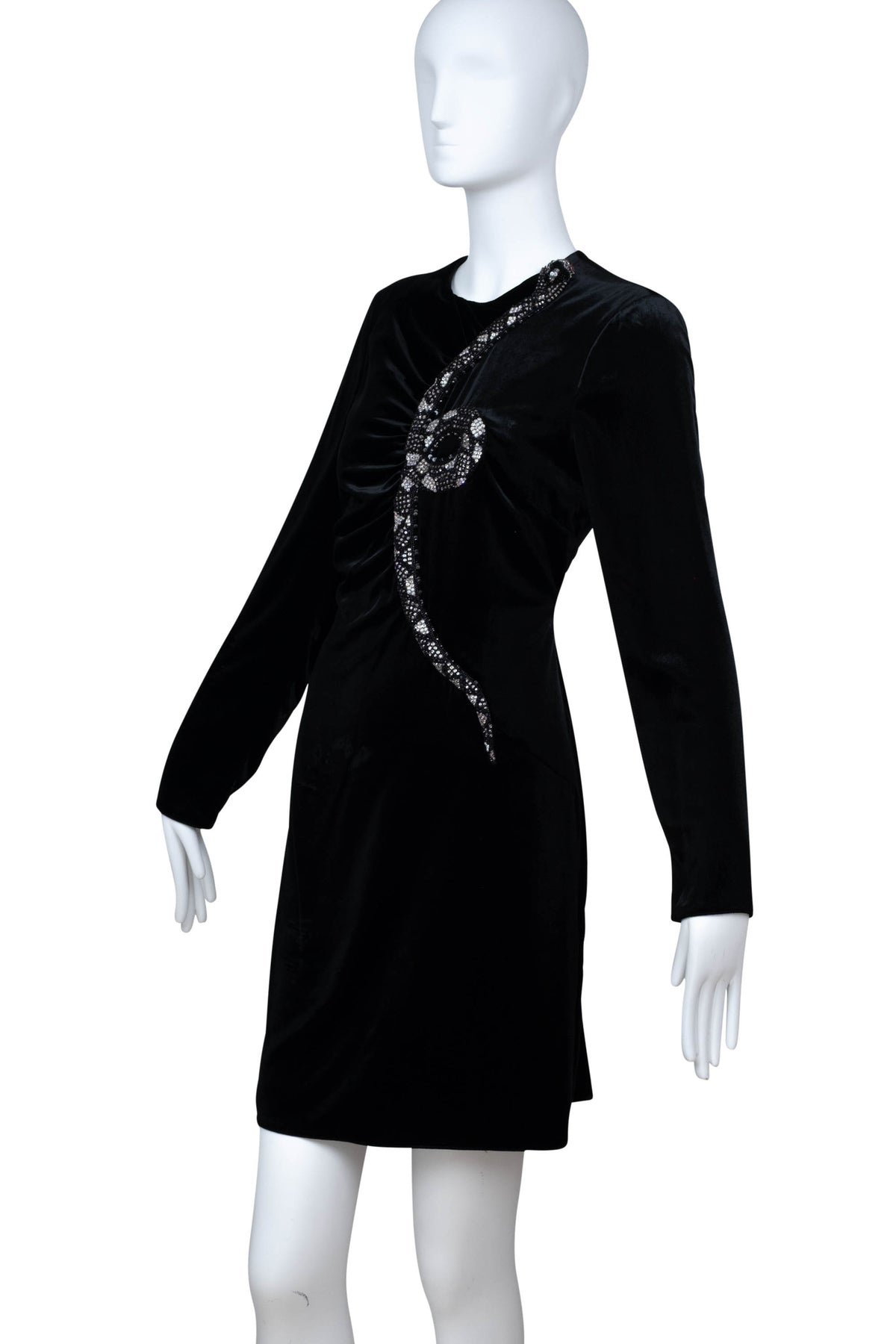 Valentino 1971 Black Velvet Snake Jewel Front Mini Long Sleeve Dress Size 44/8