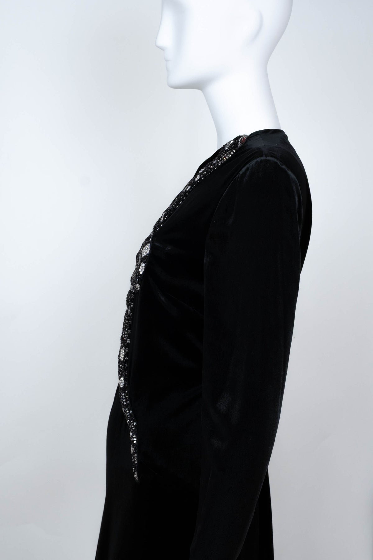 Valentino 1971 Black Velvet Snake Jewel Front Mini Long Sleeve Dress Size 44/8