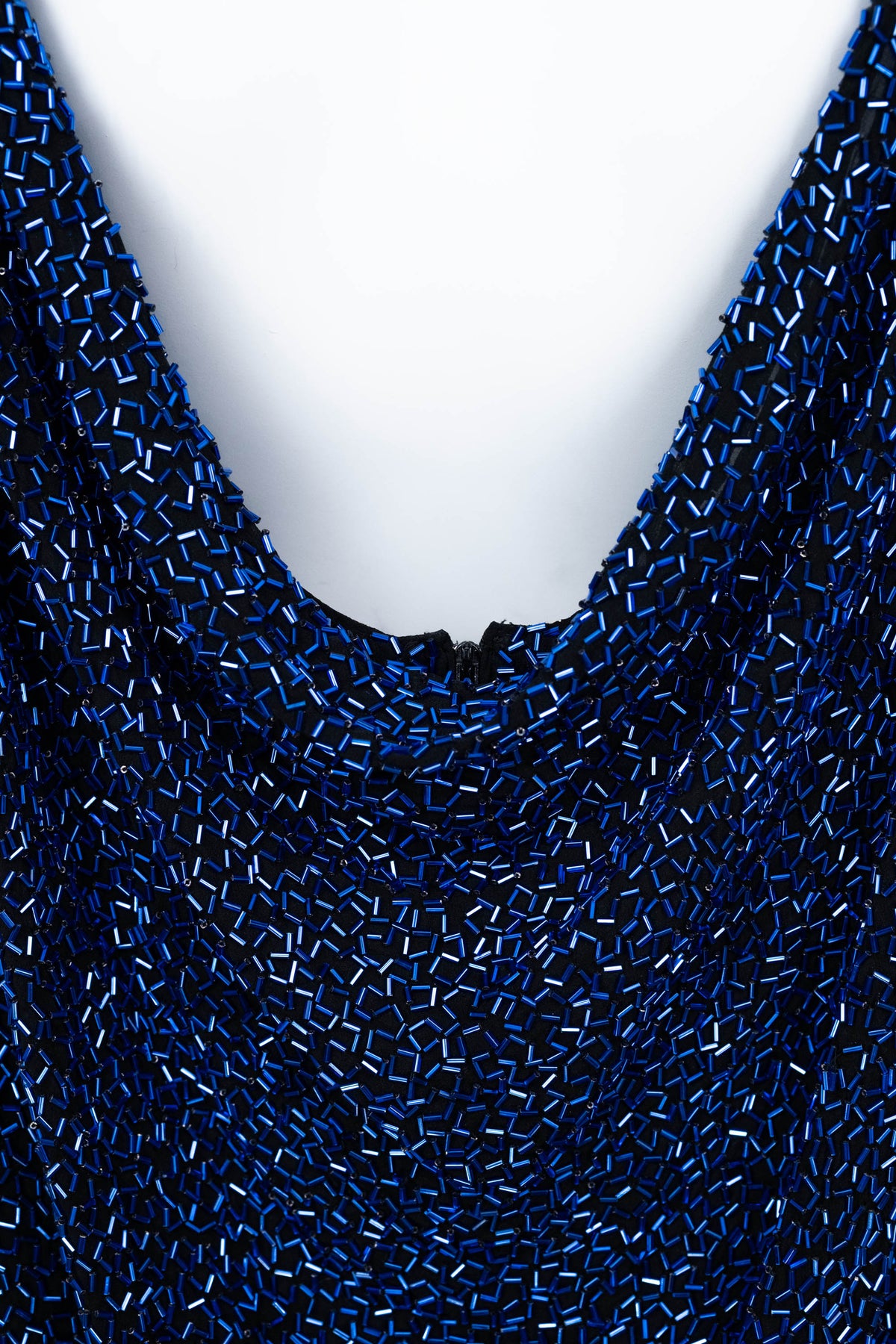 Bob Mackie High Neck Scoop Back Bracelet Sleeve Mini Silver and Blue Sequin Dress Size 12