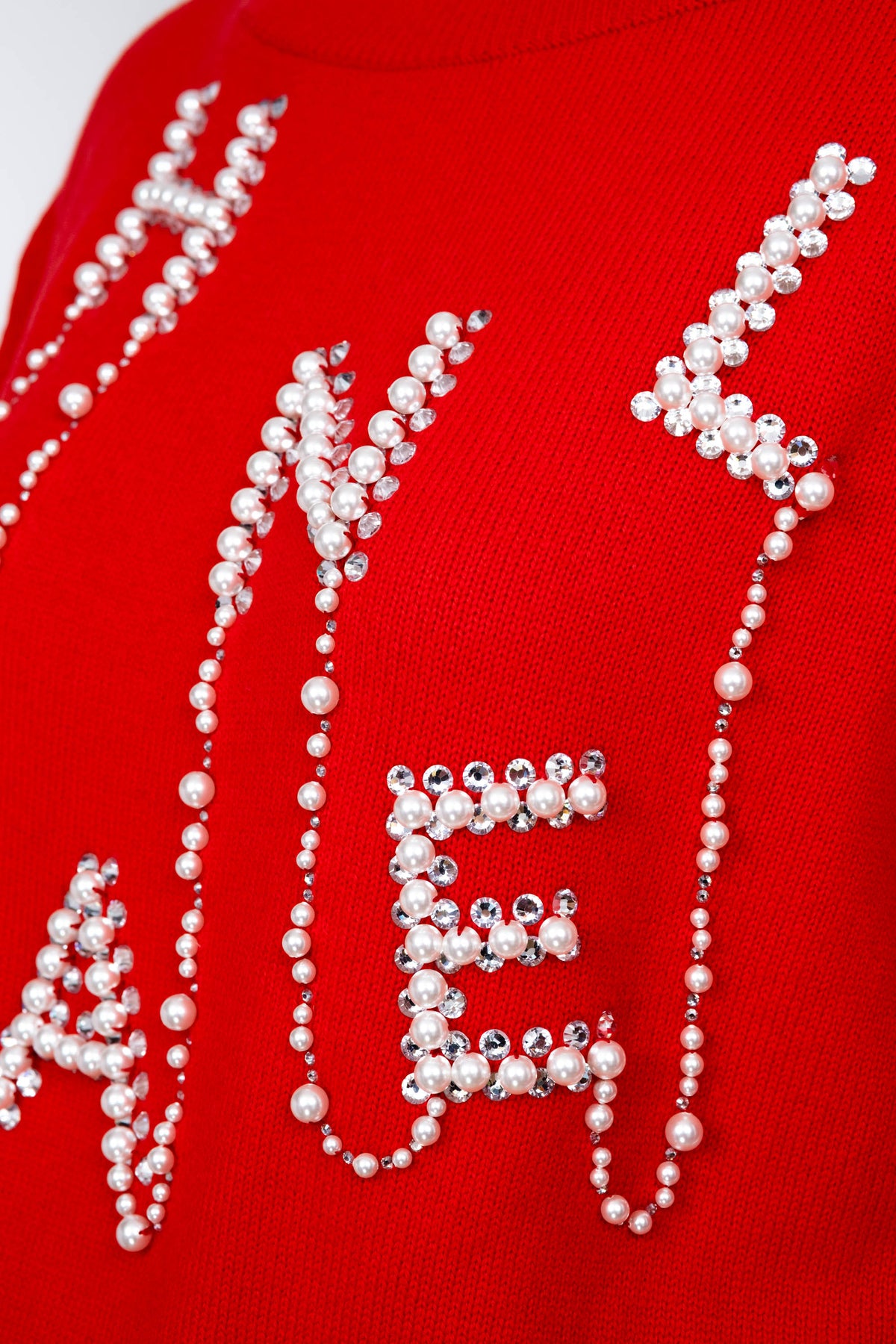 Chanel Red Pearl “Chanel” Embellished Cashmere Sweater 2021 Size Small