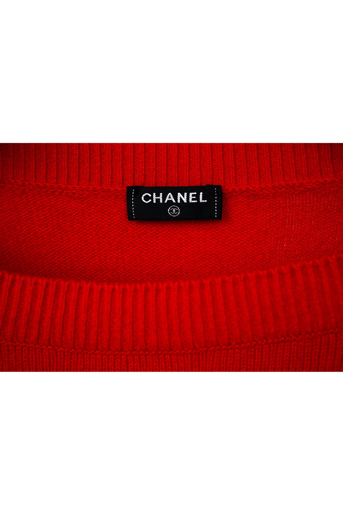 Chanel Red Pearl “Chanel” Embellished Cashmere Sweater 2021 Size Small
