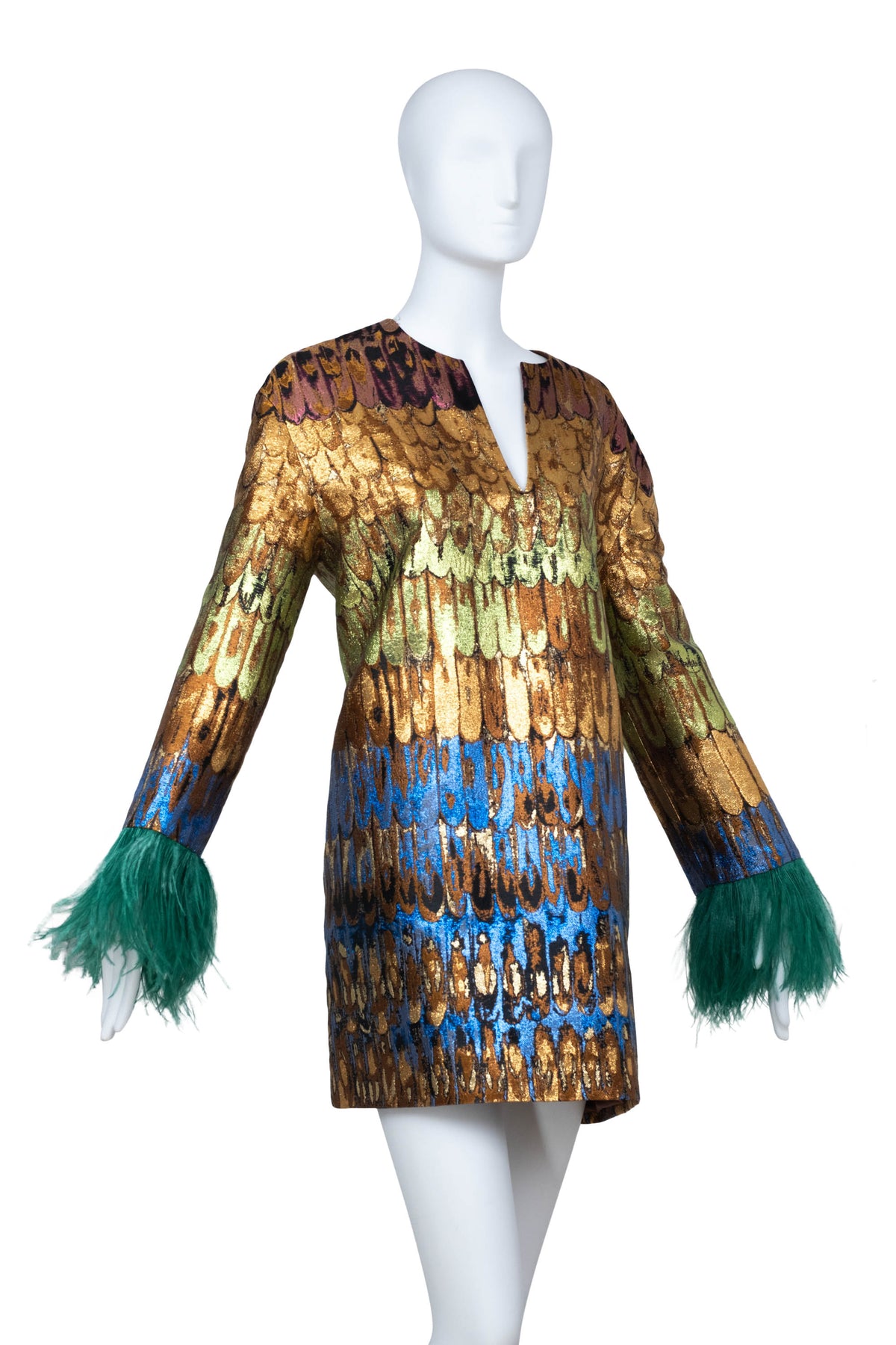 Valentino Golden Wings Brocade Mini Dress Feather Sleeve Size 44/8