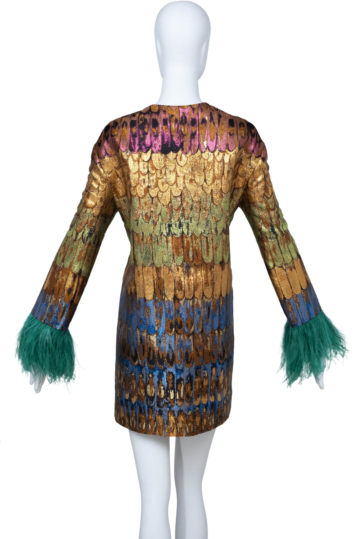 Valentino Golden Wings Brocade Mini Dress Feather Sleeve Size 44/8