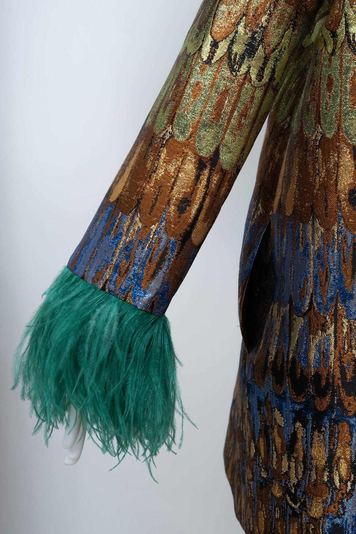 Valentino Golden Wings Brocade Mini Dress Feather Sleeve Size 44/8