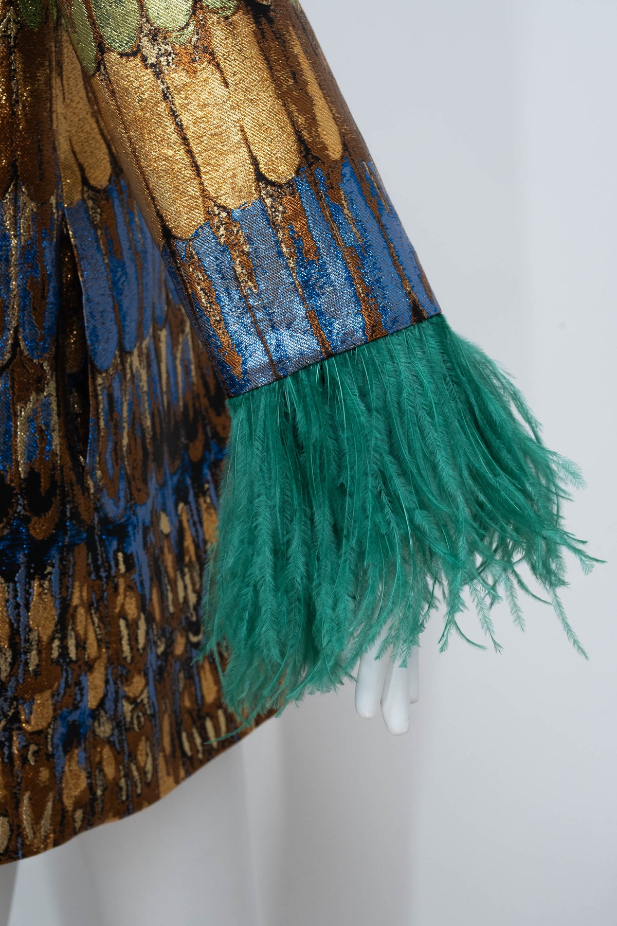 Valentino Golden Wings Brocade Mini Dress Feather Sleeve Size 44/8