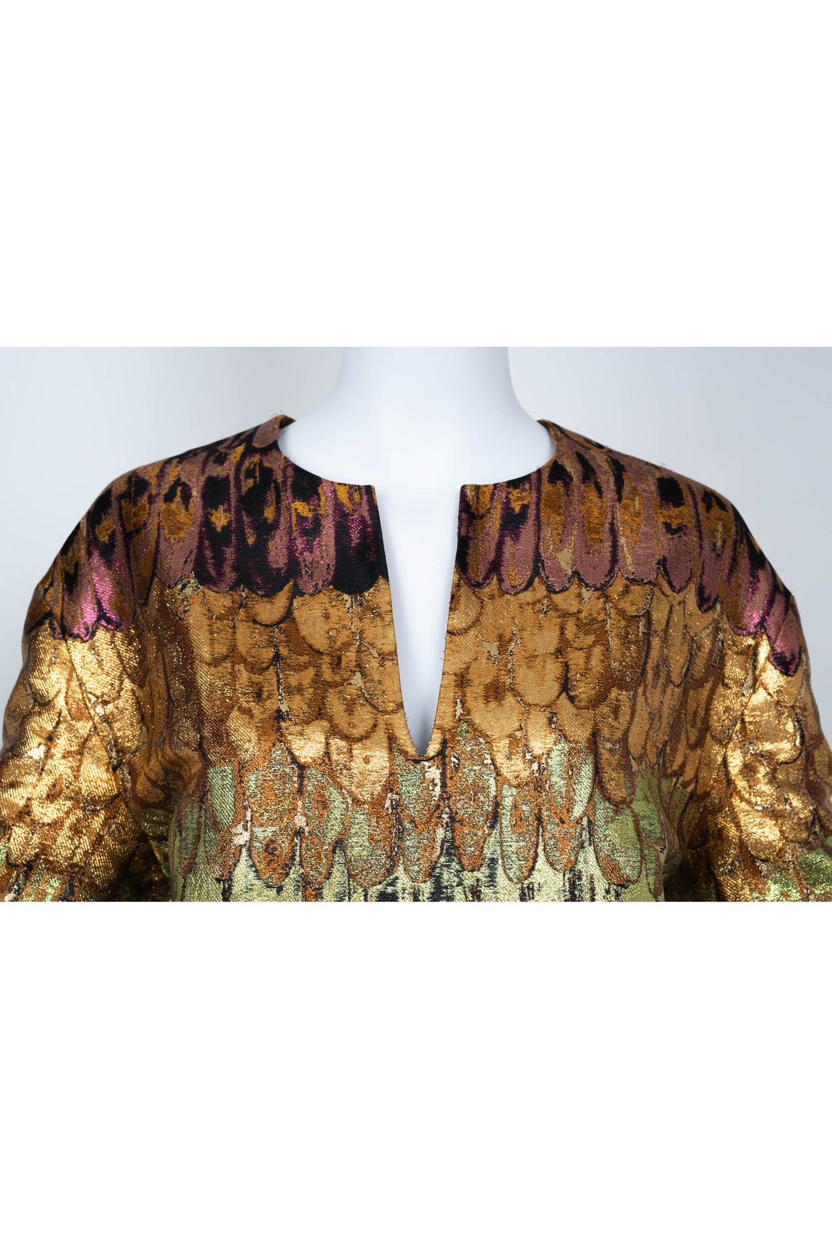 Valentino Golden Wings Brocade Mini Dress Feather Sleeve Size 44/8
