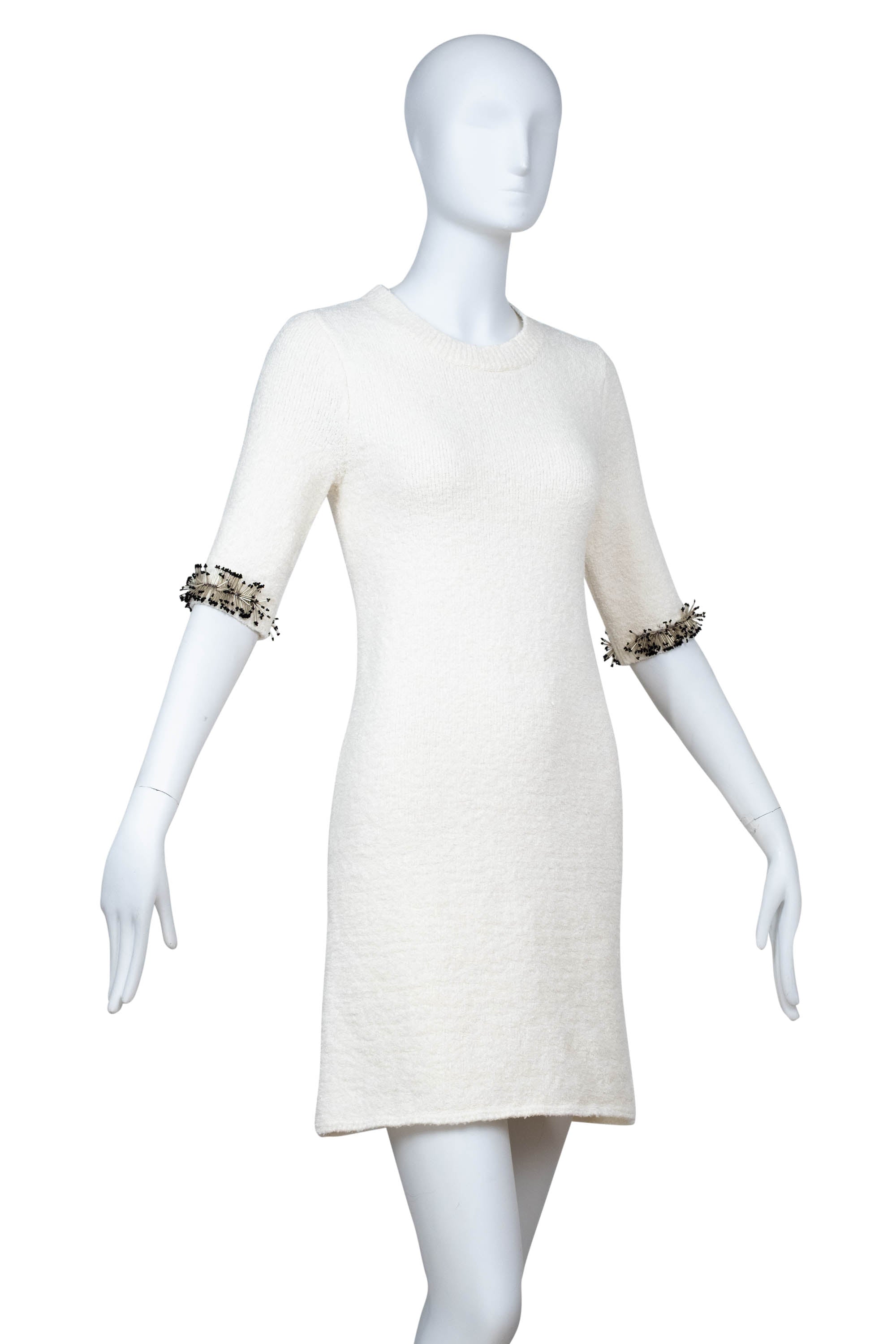 Lanvin White Knit Short Sleeve Bead Embellished Mini Dress Size Small Lanvin White Knit Short Sleeve Bead Embellished Mini Dress Size Small
