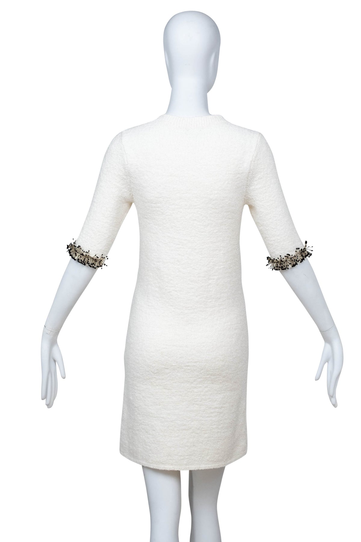 Lanvin White Knit Short Sleeve Bead Embellished Mini Dress Size Small