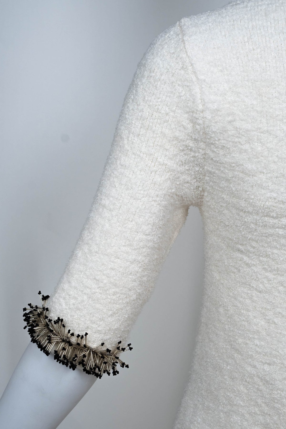 Lanvin White Knit Short Sleeve Bead Embellished Mini Dress Size Small