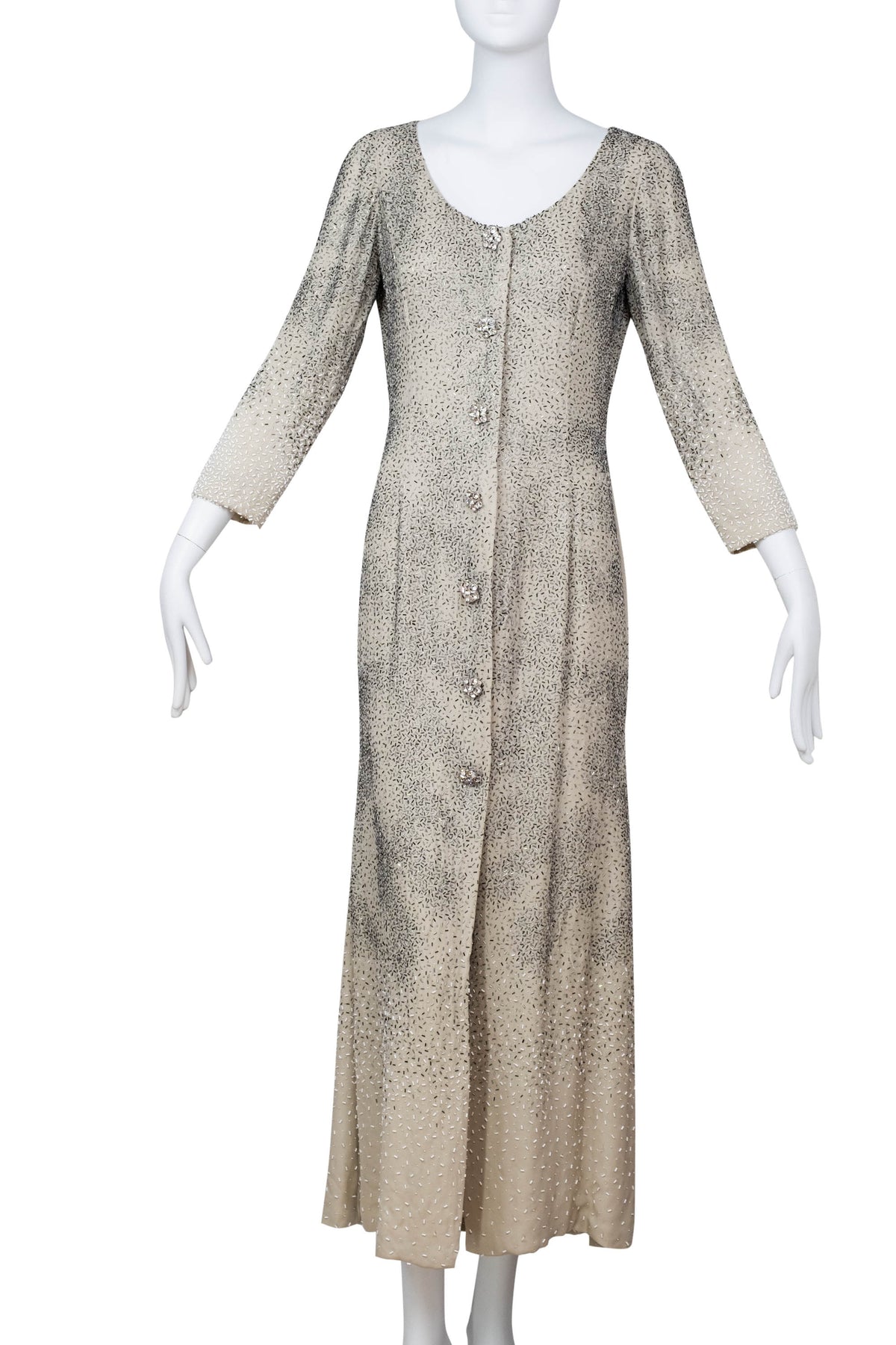 Oscar De La Renta Ivory Beaded Maxi Coat