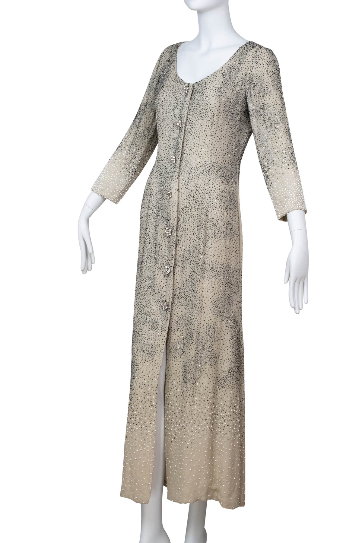Oscar De La Renta Ivory Beaded Maxi Coat