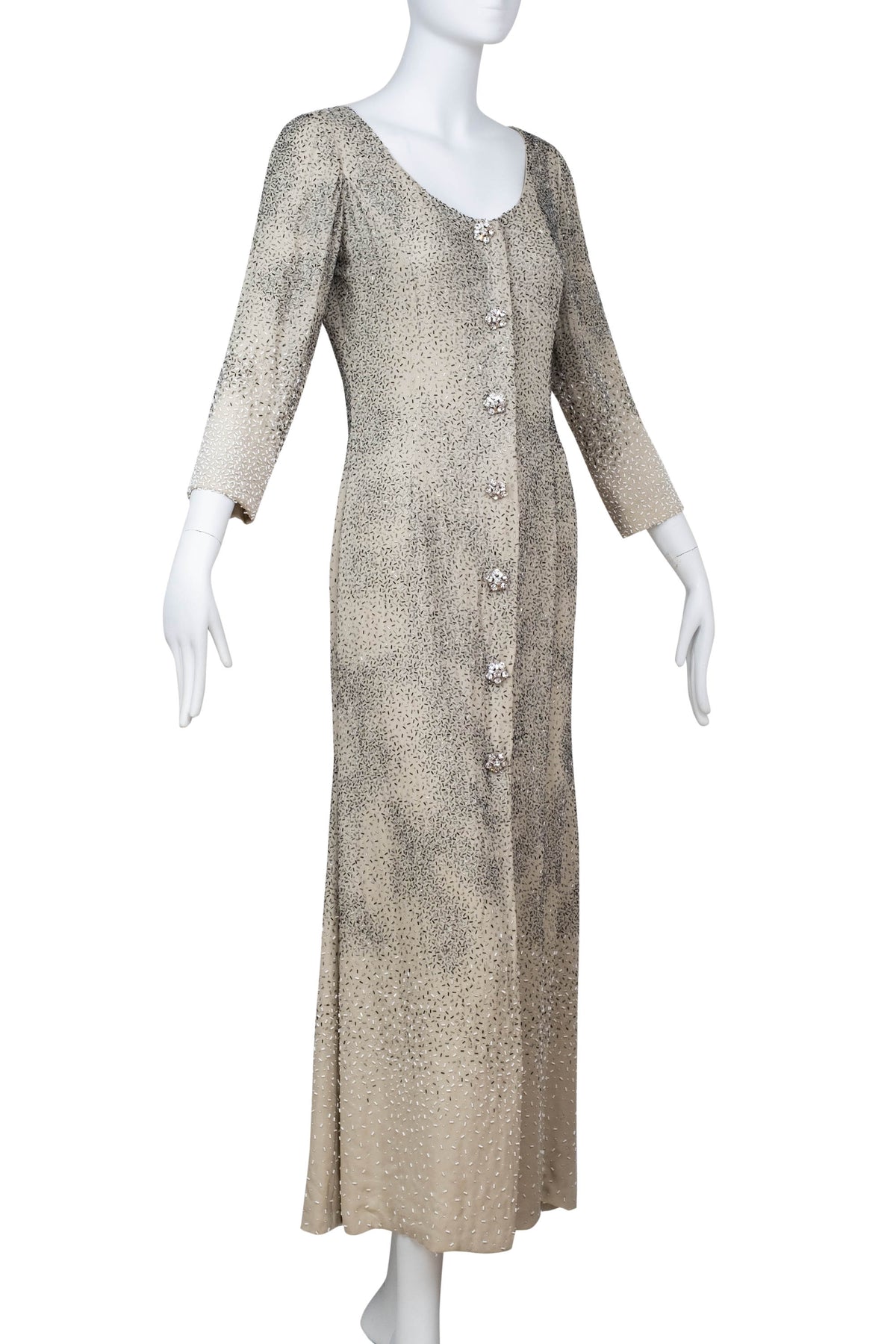 Oscar De La Renta Ivory Beaded Maxi Coat