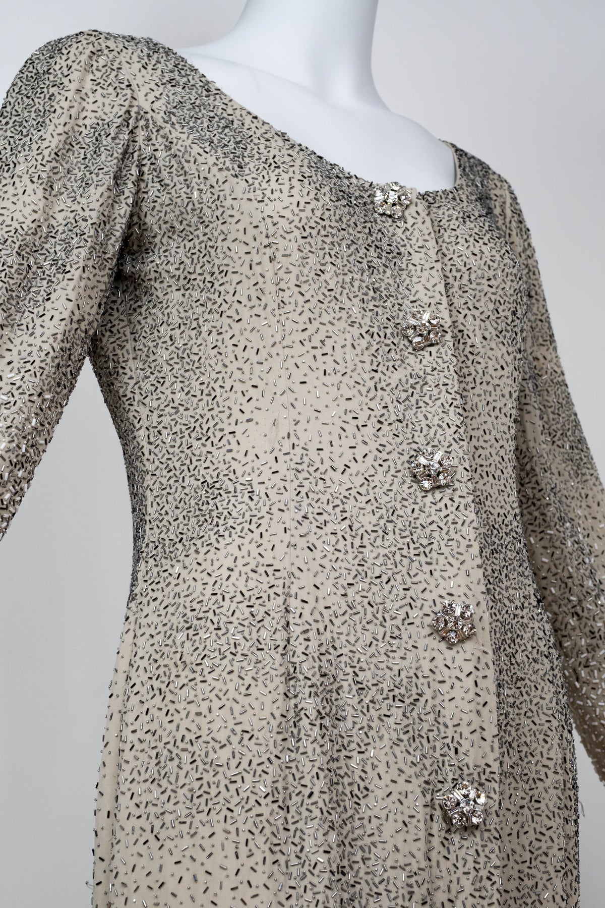 Oscar De La Renta Ivory Beaded Maxi Coat