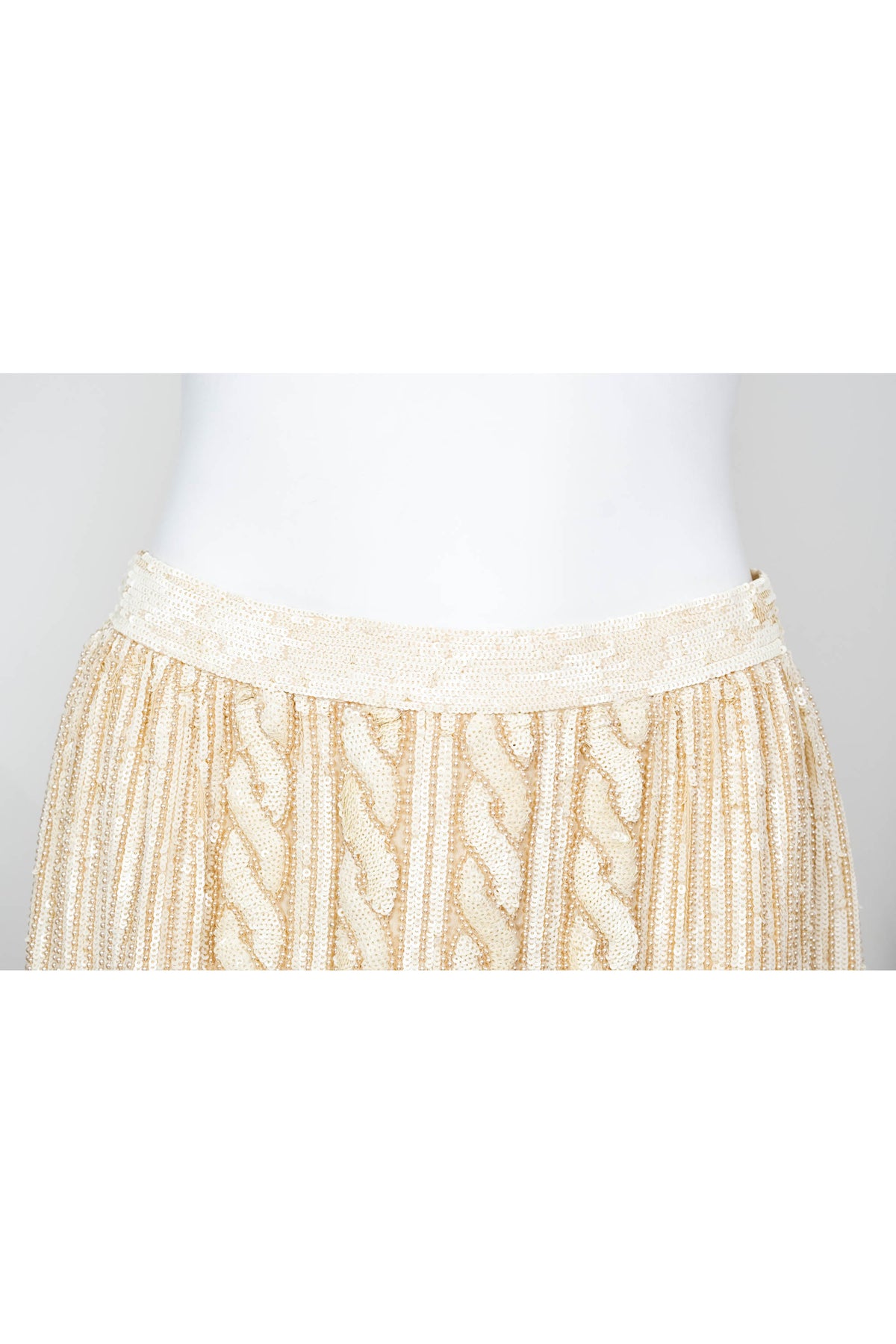 Valentino Ivory Sequin and Beaded Skirt Cable Pattern Size Small