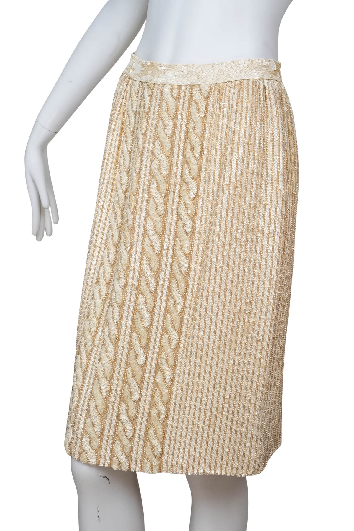 Valentino Ivory Sequin and Beaded Skirt Cable Pattern Size Small