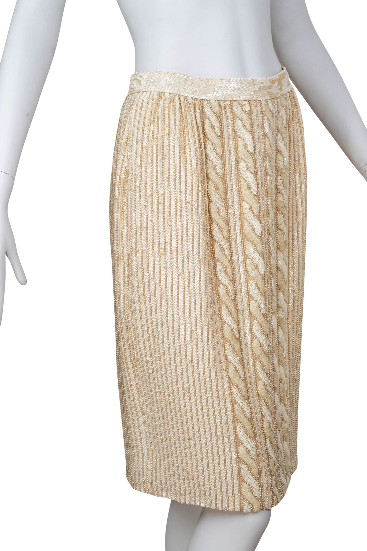 Valentino Ivory Sequin and Beaded Skirt Cable Pattern Size Small