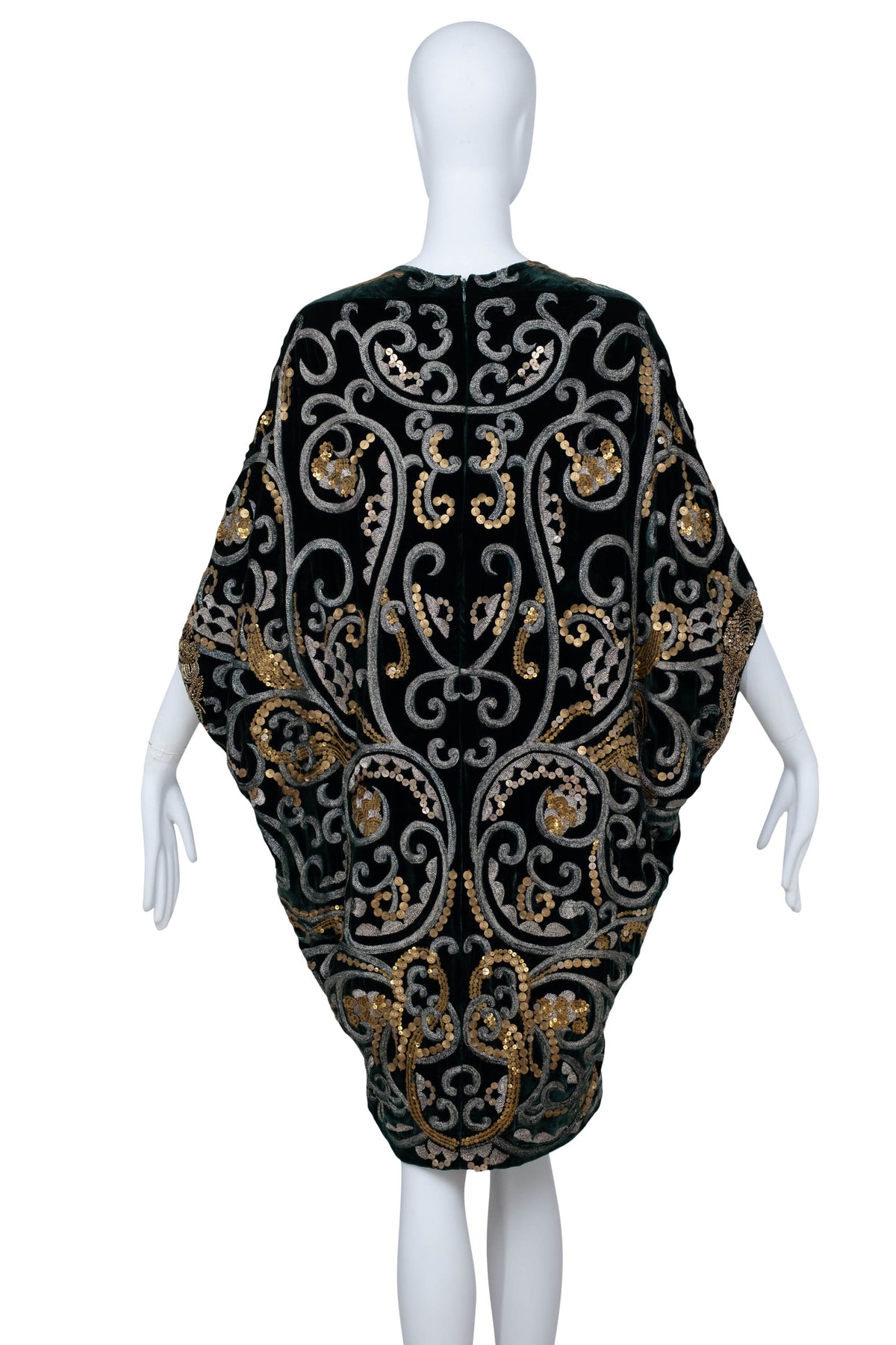 Naeem Khan Green Embellished Velvet Cape Dress