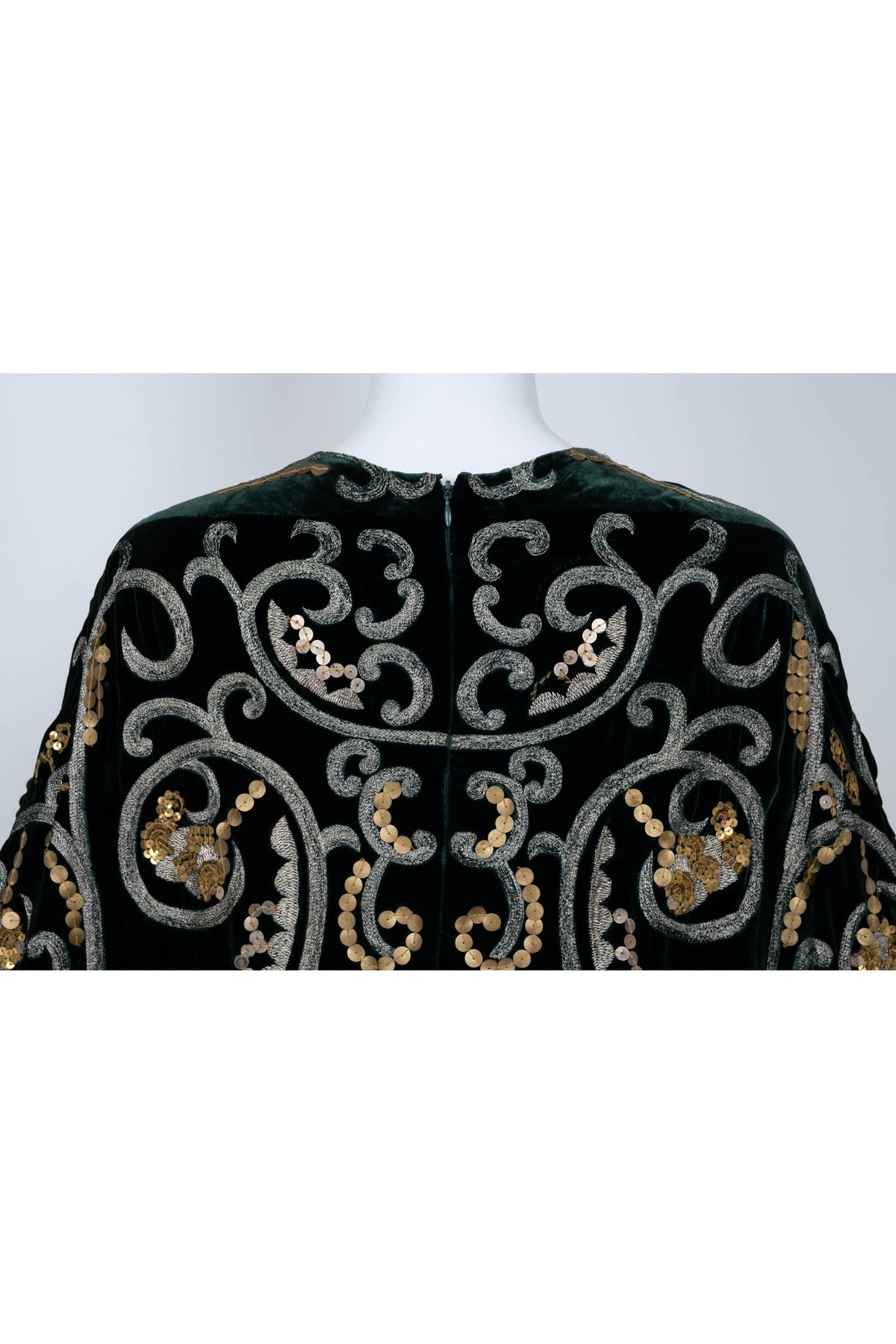 Naeem Khan Green Embellished Velvet Cape Dress