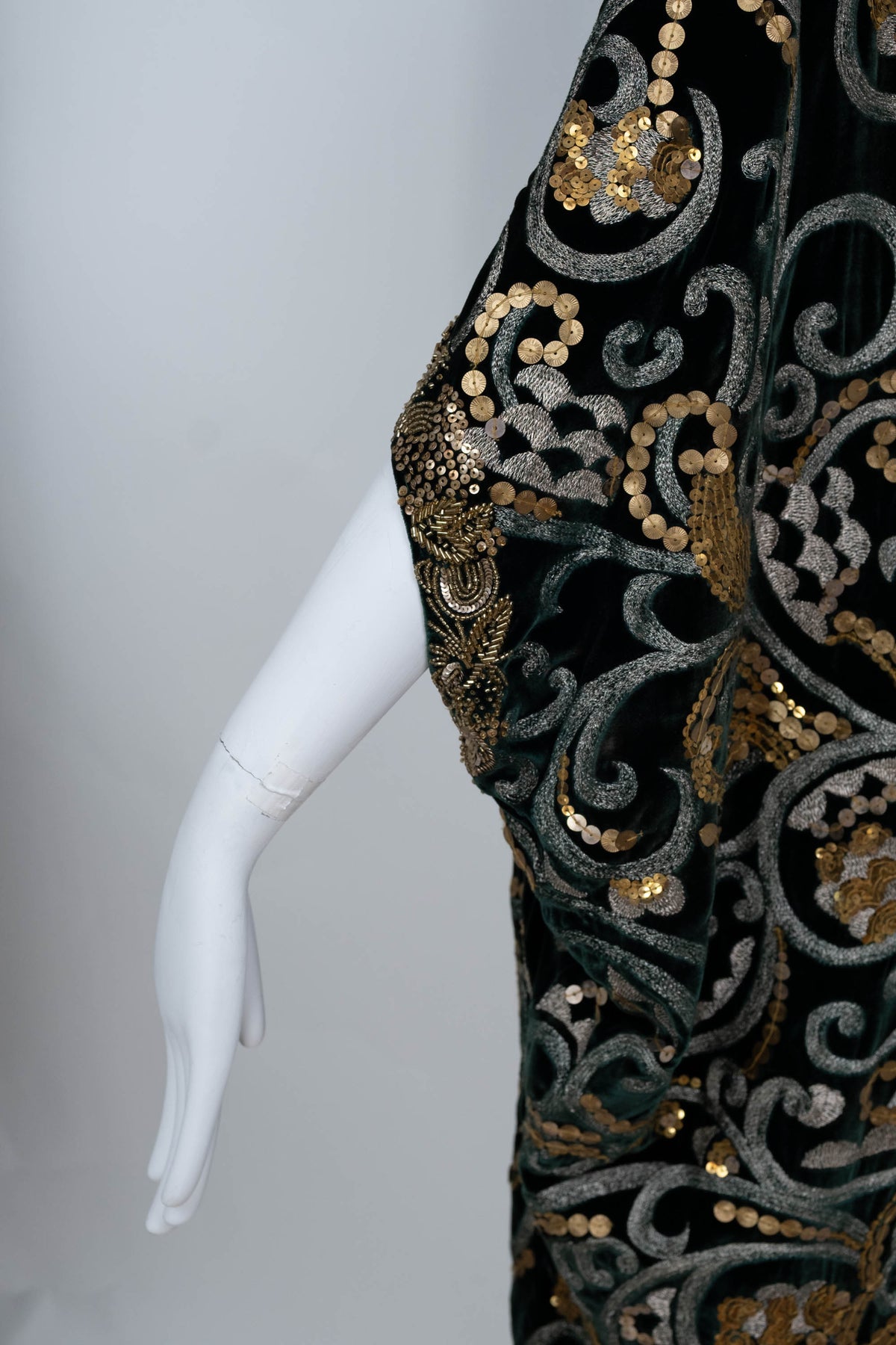 Naeem Khan Green Embellished Velvet Cape Dress