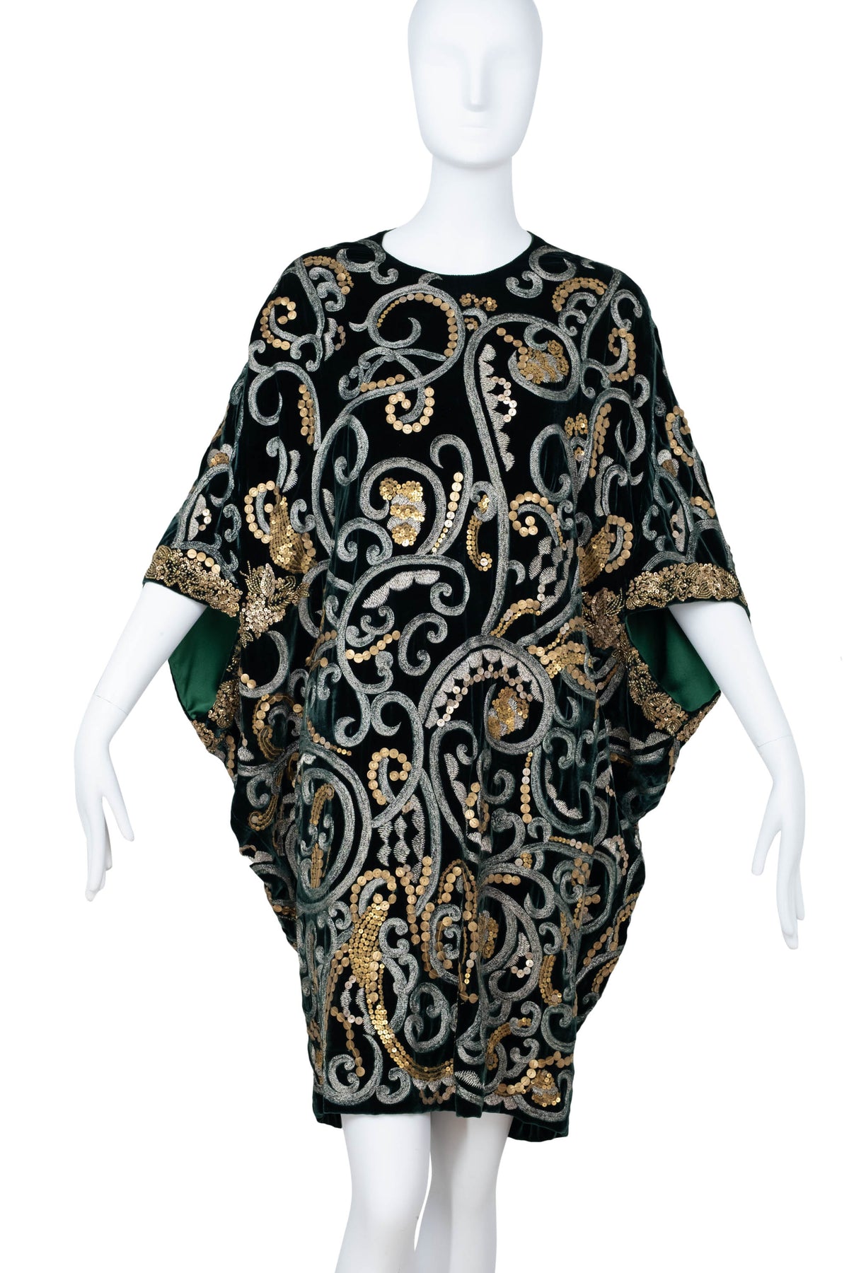 Naeem Khan Green Embellished Velvet Cape Dress