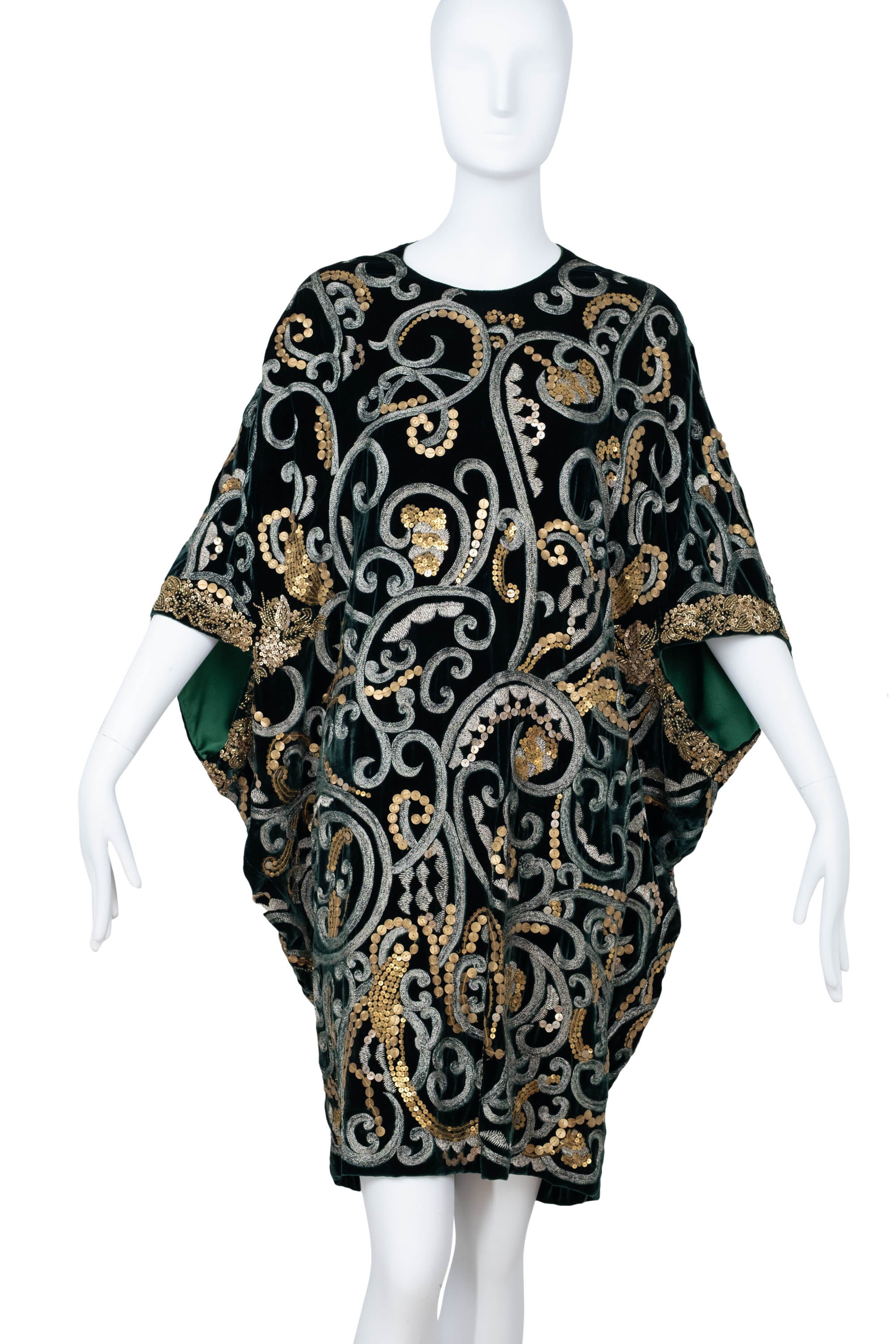 Naeem Khan Green Embellished Velvet Cape Dress Naeem Khan Green Embellished Velvet Cape Dress