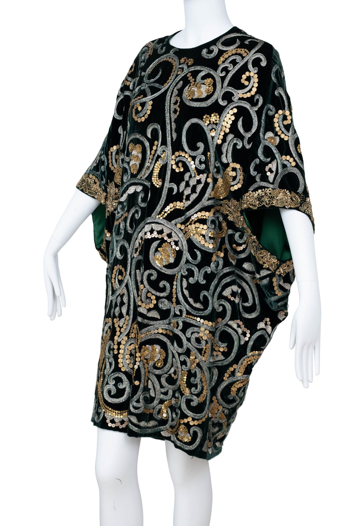 Naeem Khan Green Embellished Velvet Cape Dress