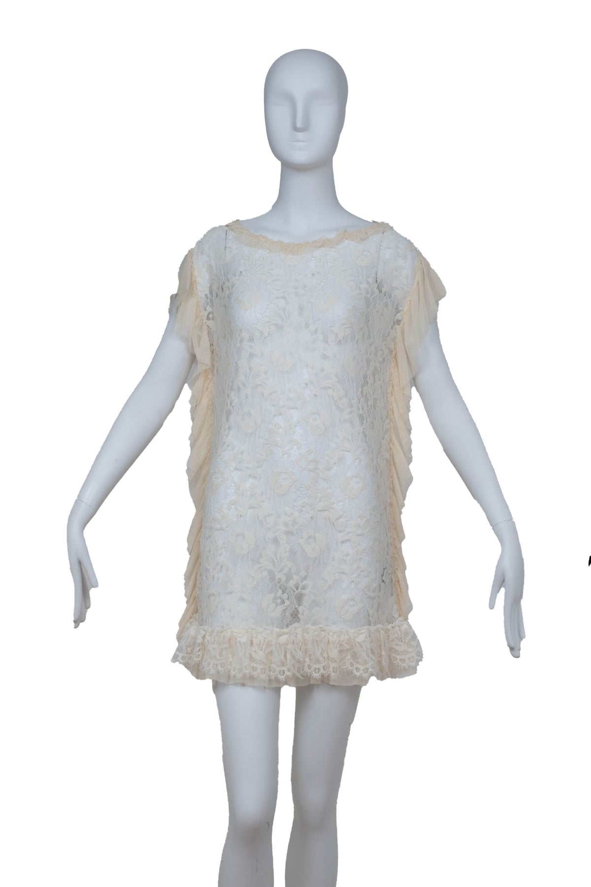 Dolce and Gabbana Cream Sheer Lace Mini Dress Size 38/2