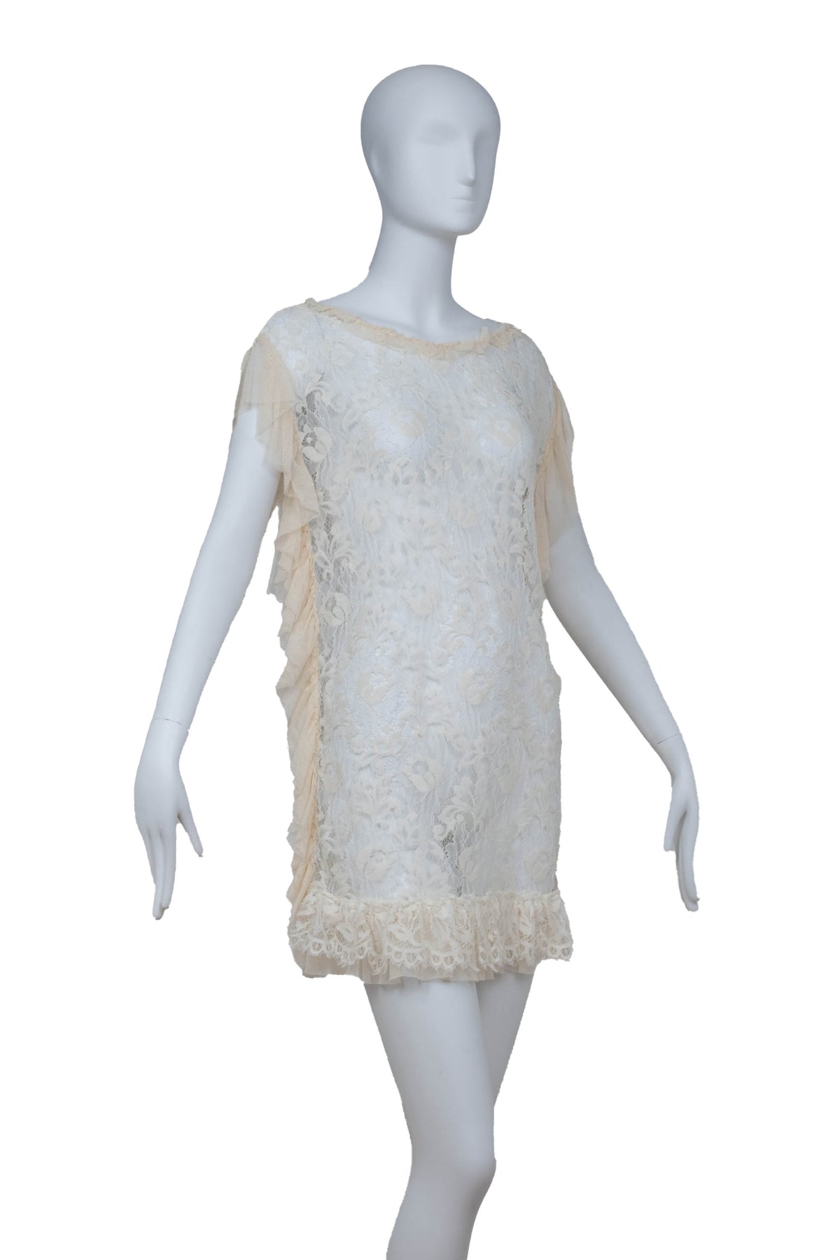 Dolce and Gabbana Cream Sheer Lace Mini Dress Size 38/2