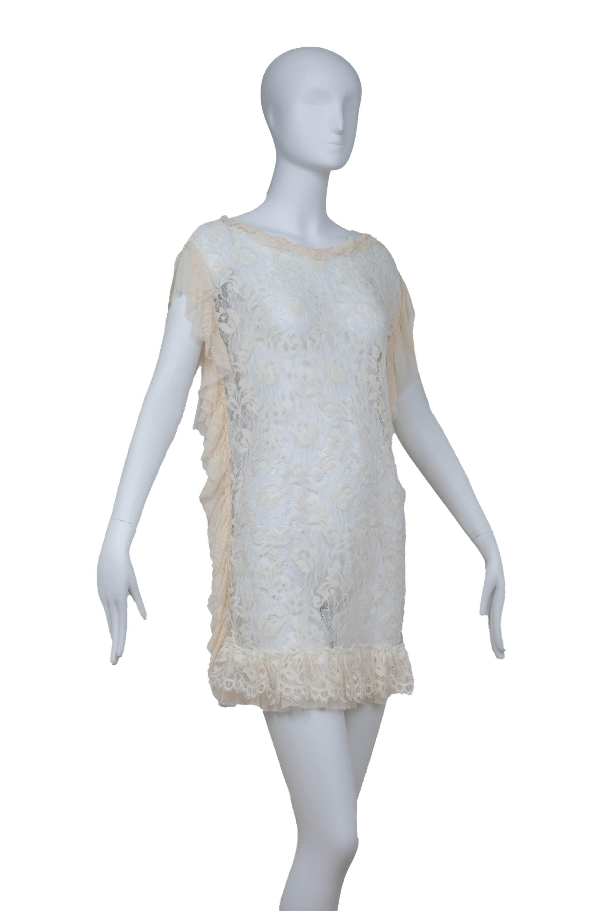 sheer lace mini dress Dolce and Gabbana Cream Sheer Lace Mini Dress Size 38/2