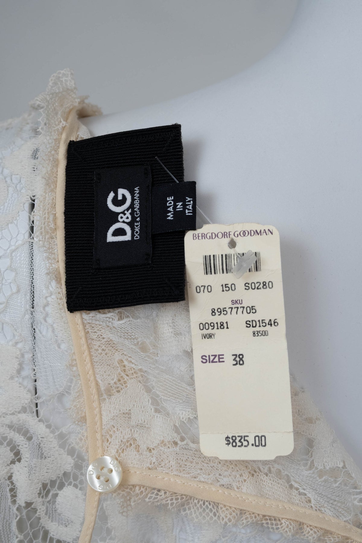 Dolce and Gabbana Cream Sheer Lace Mini Dress Size 38/2