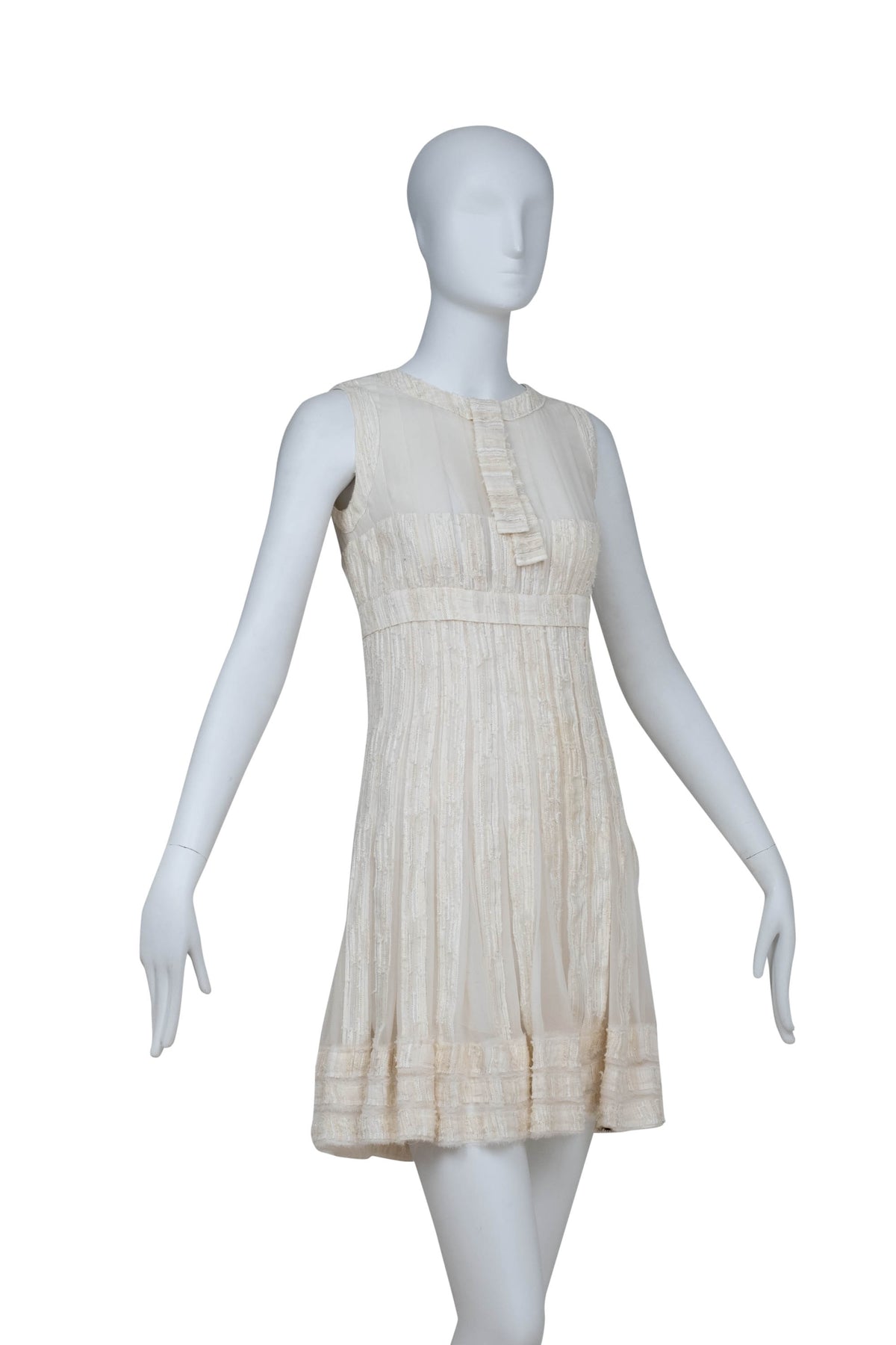 Chanel Cream Tweed Sleeveless Dress Size 34 07C