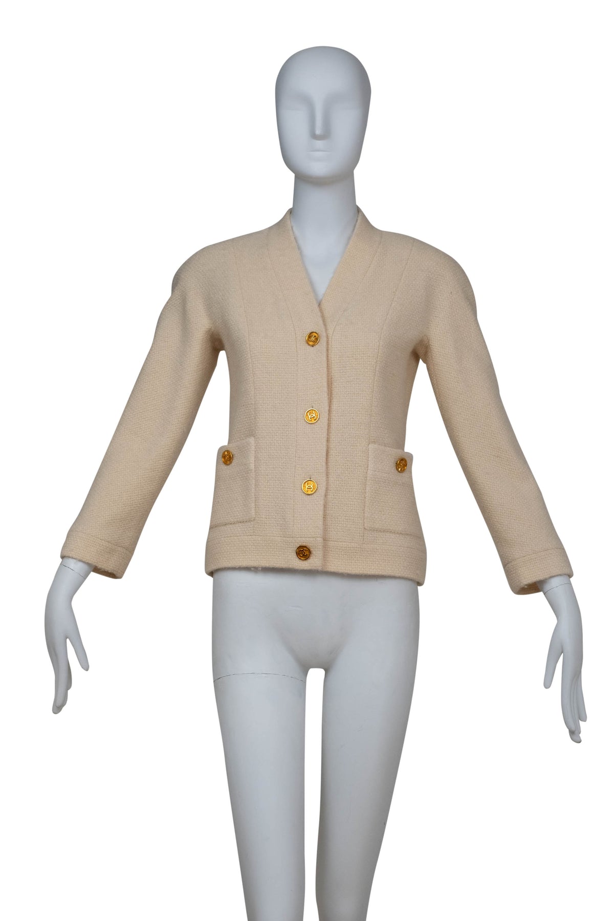 Chanel Boutique Vintage Cream Tweed Jacket With Gold Buttons Size 34