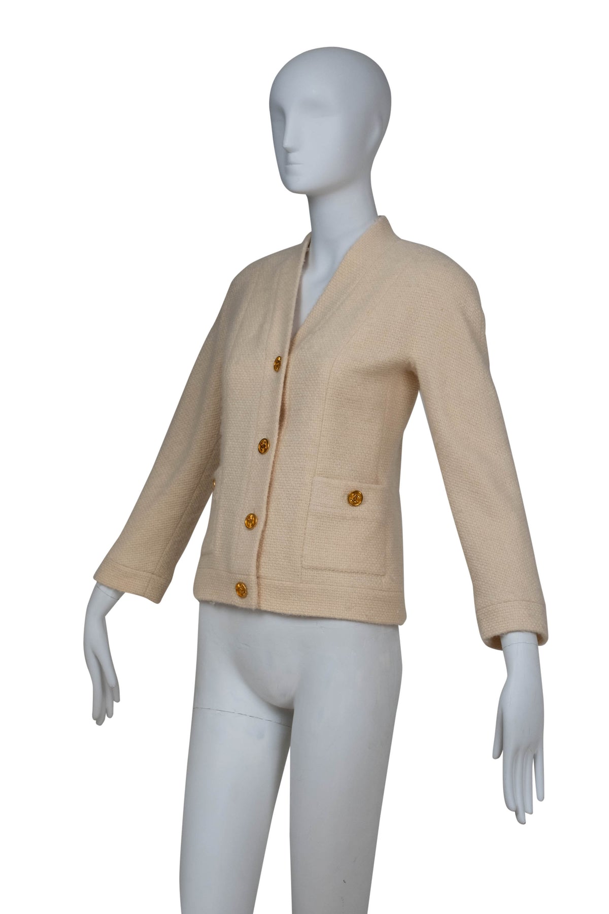 Chanel Boutique Vintage Cream Tweed Jacket With Gold Buttons Size 34
