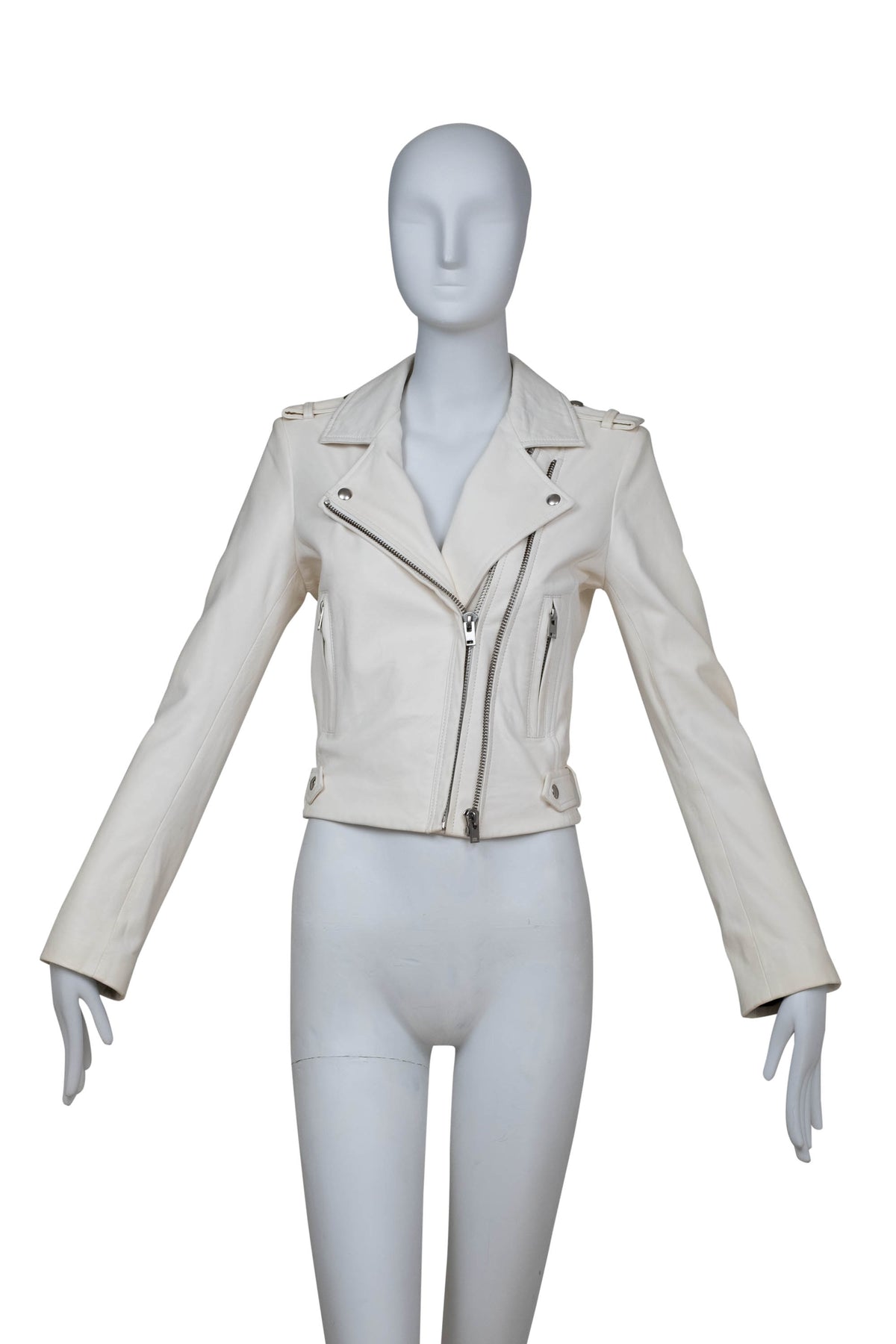 Iro White Leather Motorcycle Zip Jacket Size 40