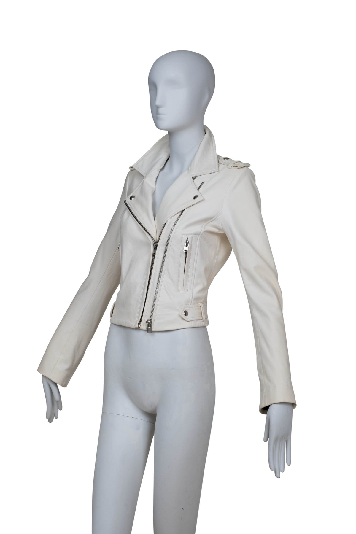 Iro White Leather Motorcycle Zip Jacket Size 40