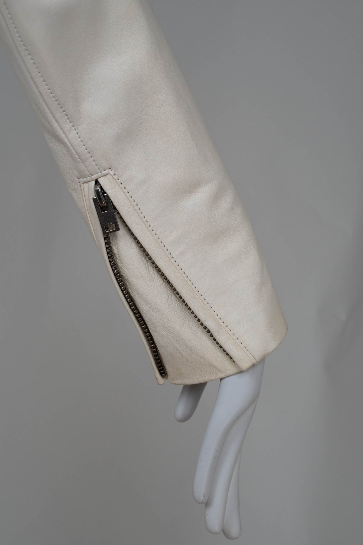 Iro White Leather Motorcycle Zip Jacket Size 40