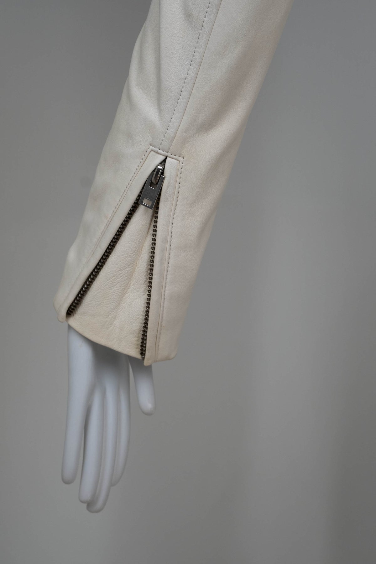 Iro White Leather Motorcycle Zip Jacket Size 40