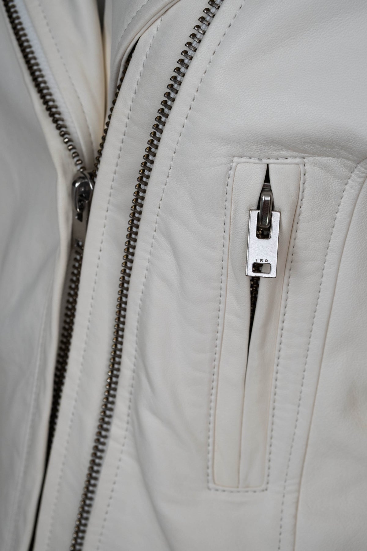 Iro White Leather Motorcycle Zip Jacket Size 40