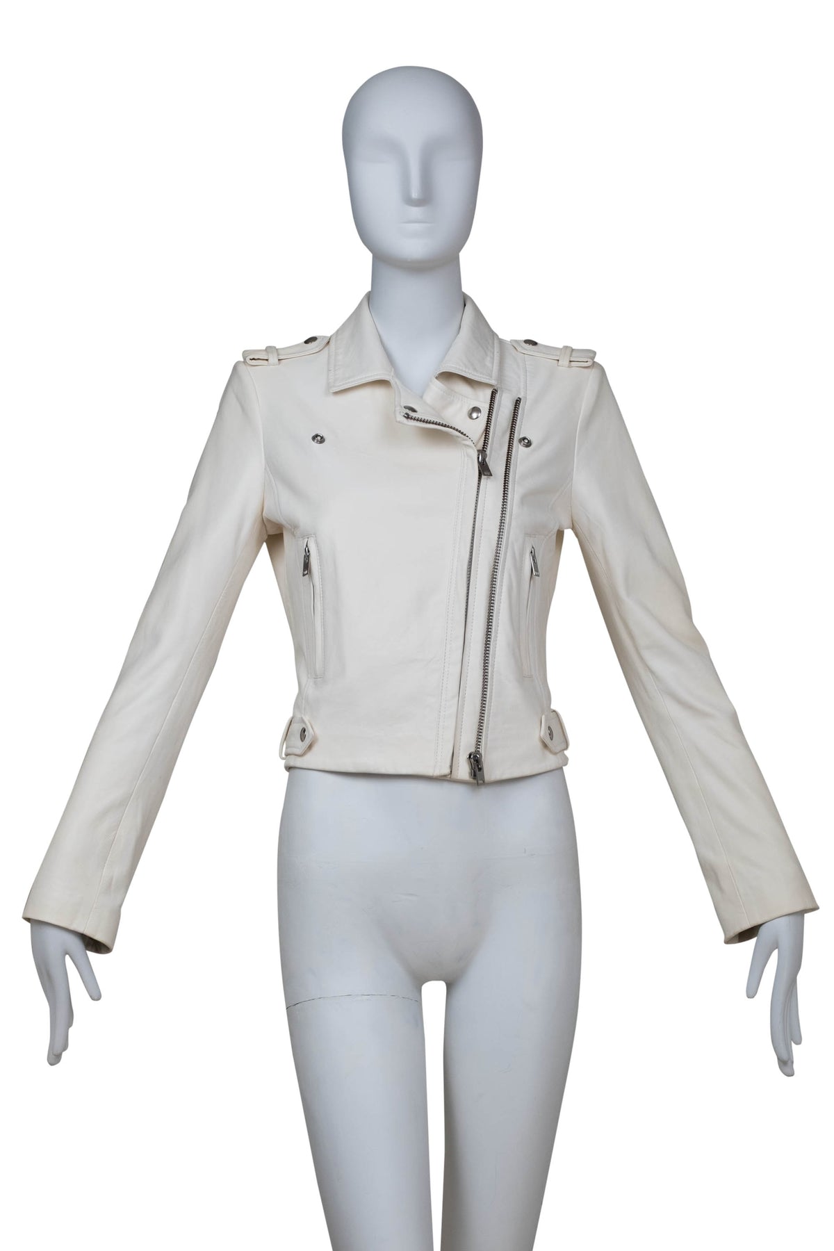 Iro White Leather Motorcycle Zip Jacket Size 40