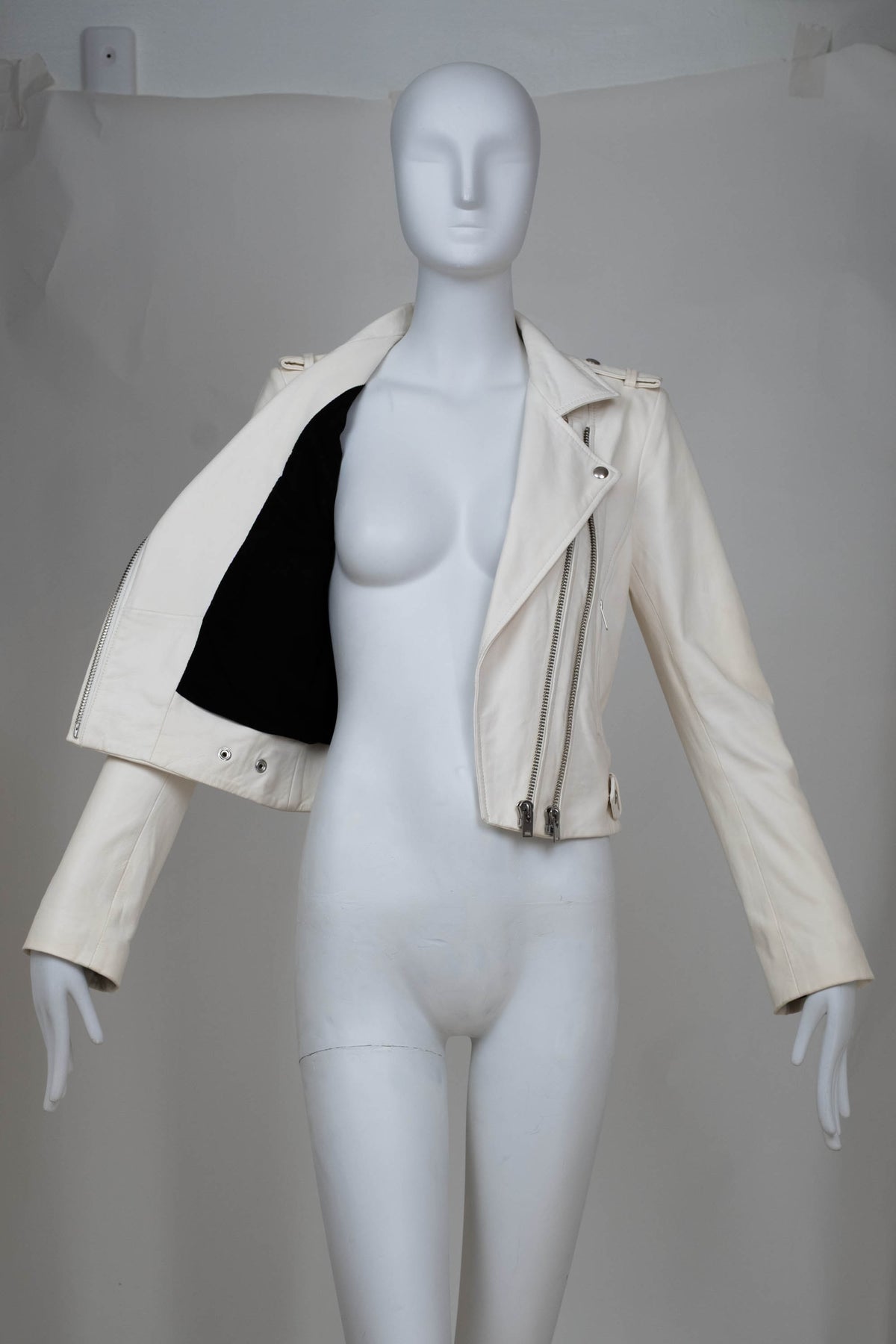 Iro White Leather Motorcycle Zip Jacket Size 40