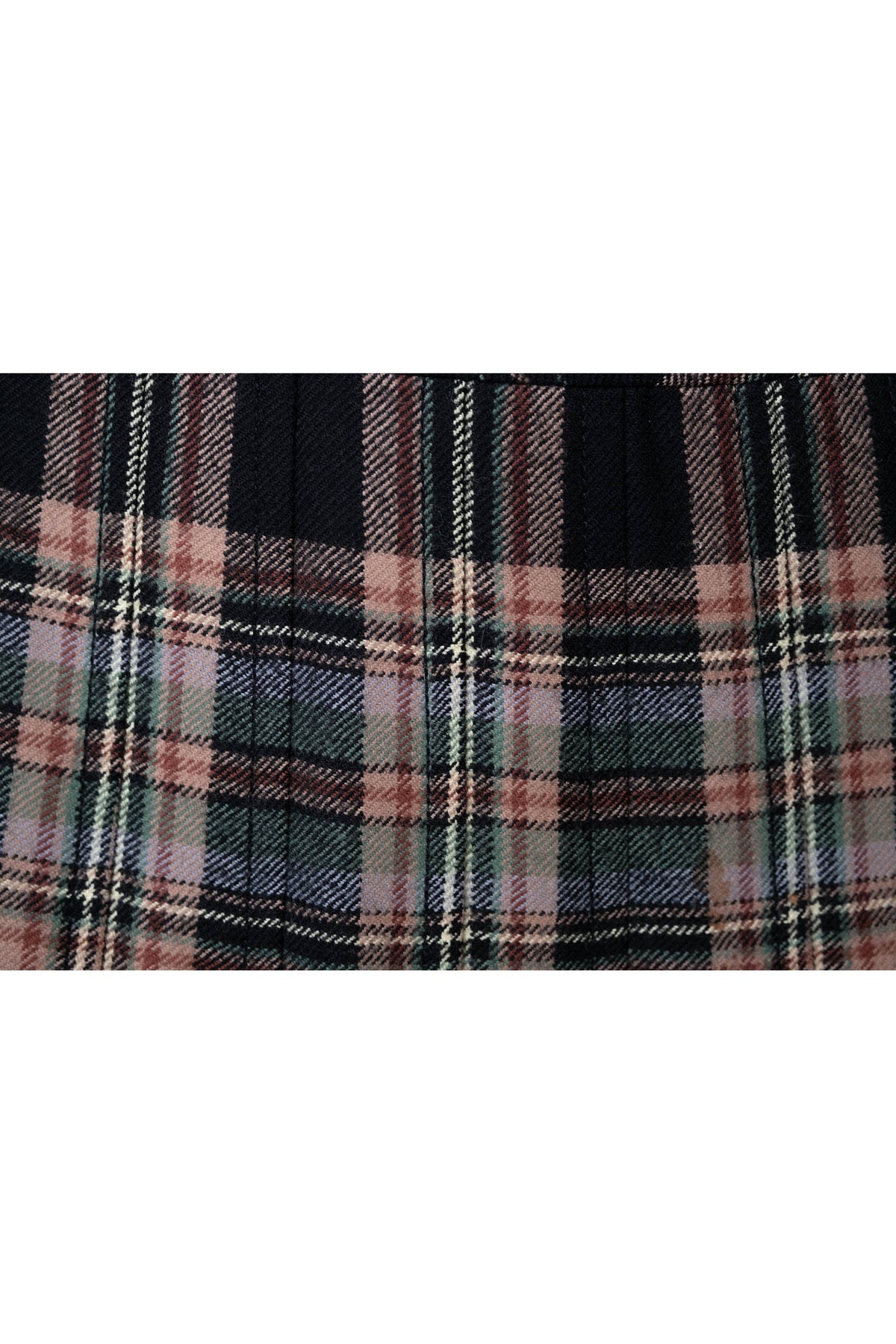 Celine Triomphe Green Tan Black Wool Plaid Kilt Skirt Vtg 1980s Size 44/8