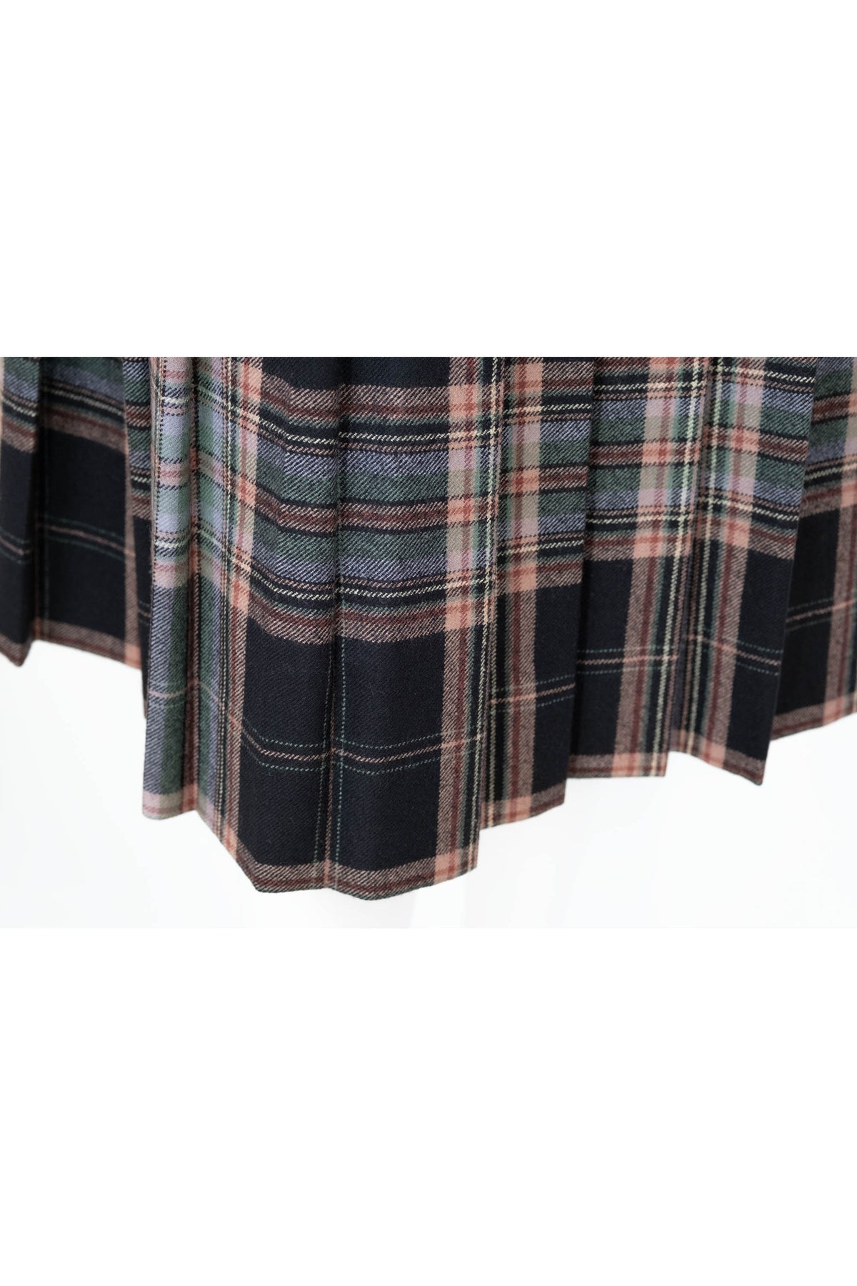 Celine Triomphe Green Tan Black Wool Plaid Kilt Skirt Vtg 1980s Size 44/8